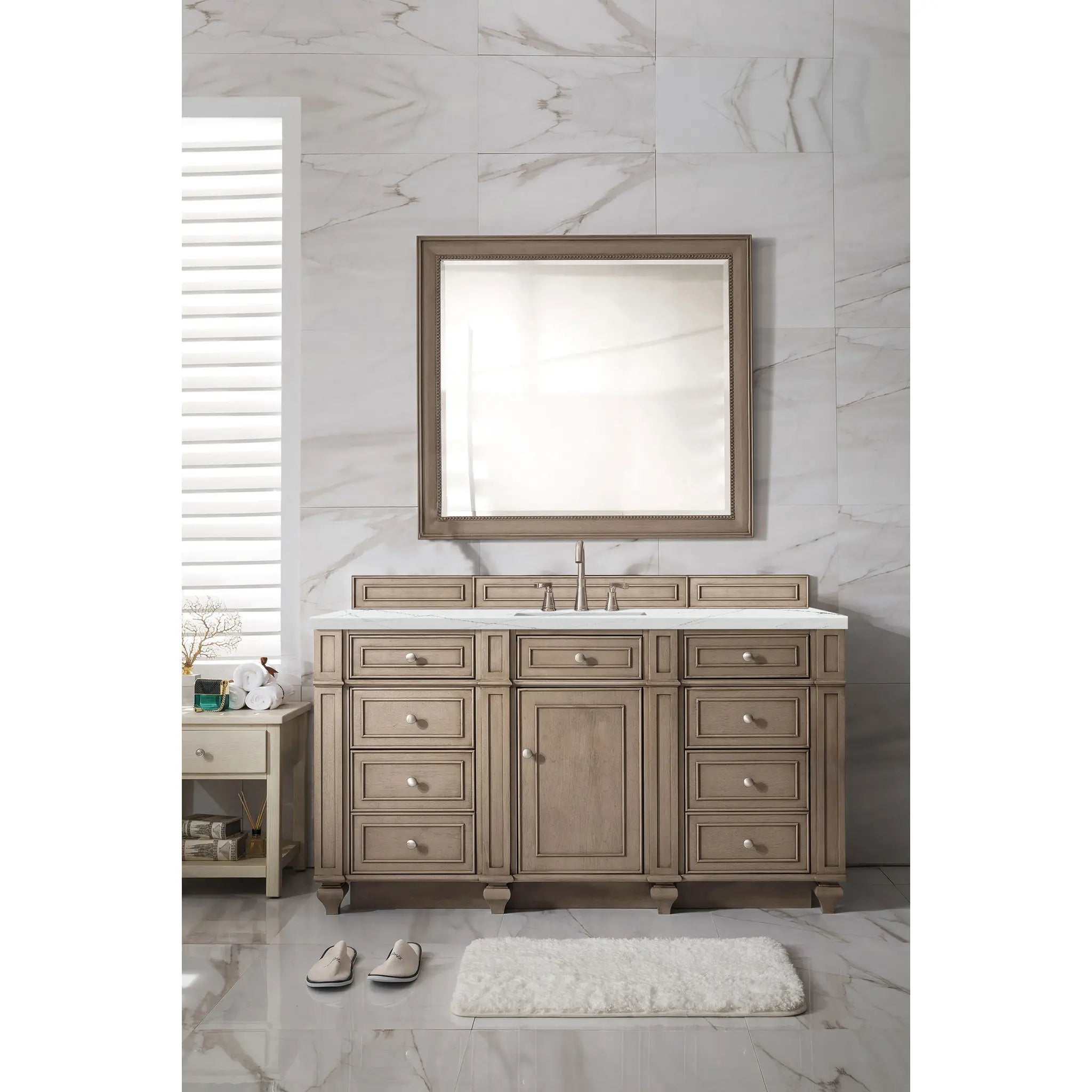 Bristol 60" Single Vanity Whitewashed Walnut w/FreePower Wireless Charger-Ethereal Noctis Silestone-8" Widespread image 4