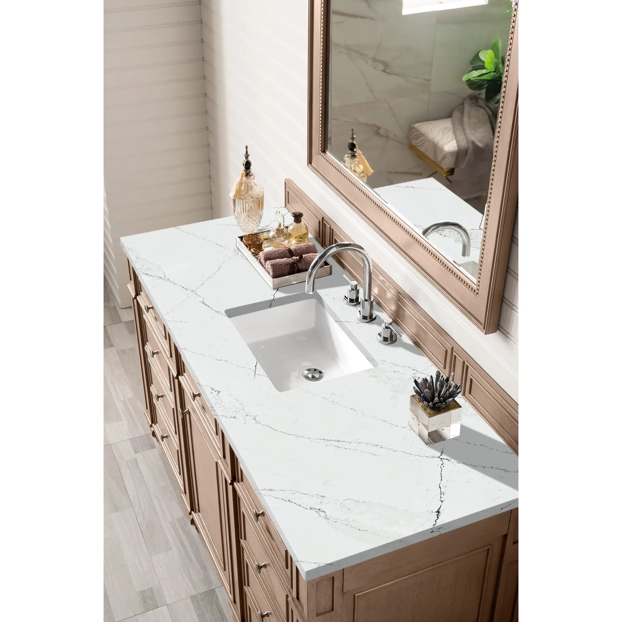 Bristol 60" Single Vanity Whitewashed Walnut w/FreePower Wireless Charger-Ethereal Noctis Silestone-8" Widespread image 5
