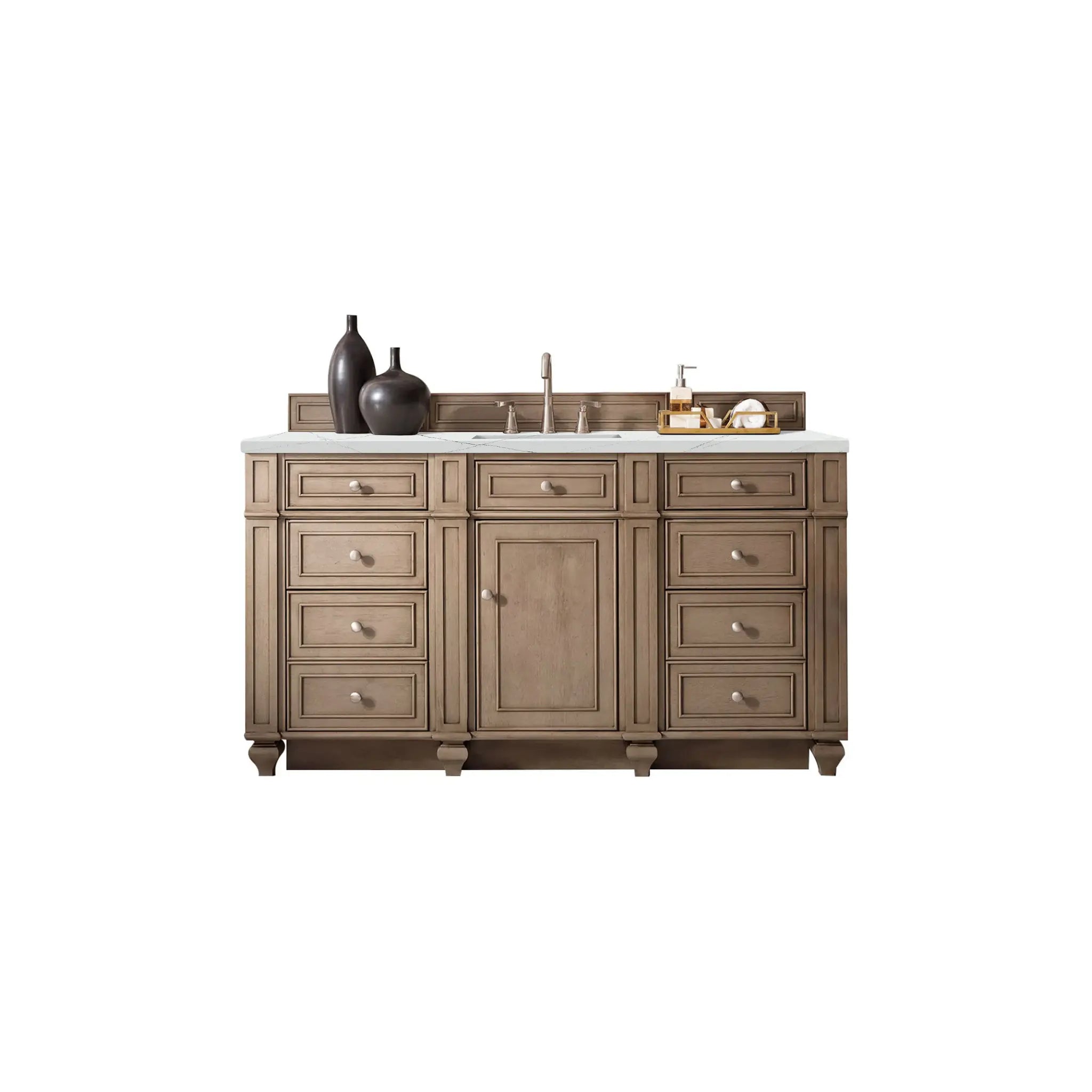 Bristol 60" Single Vanity Whitewashed Walnut w/FreePower Wireless Charger-Ethereal Noctis Silestone-8" Widespread image
