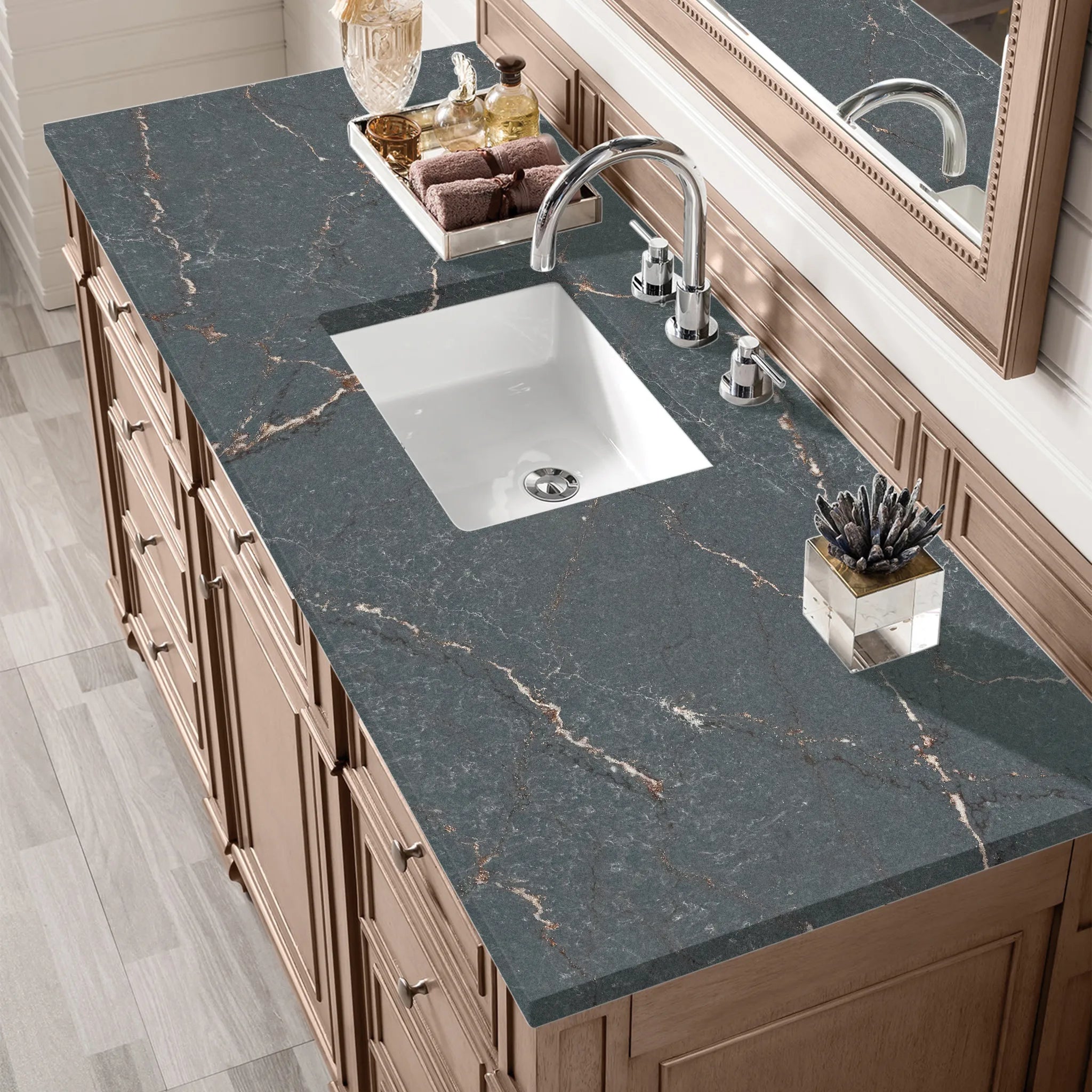 Bristol 60" Single Vanity Whitewashed Walnut w/FreePower Wireless Charger-Parisien Bleu Silestone-8" Widespread image 6
