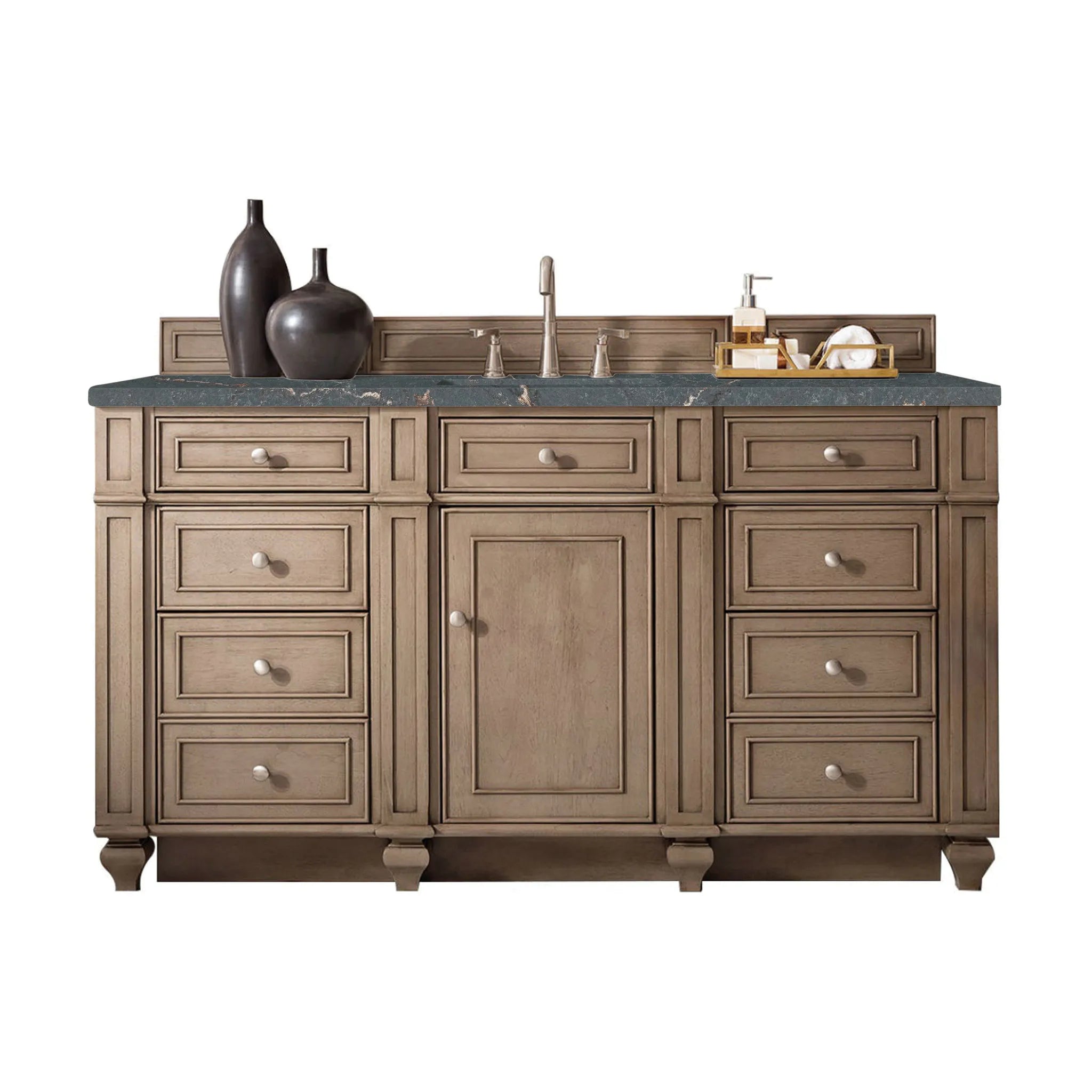 Bristol 60" Single Vanity Whitewashed Walnut w/FreePower Wireless Charger-Parisien Bleu Silestone-8" Widespread image