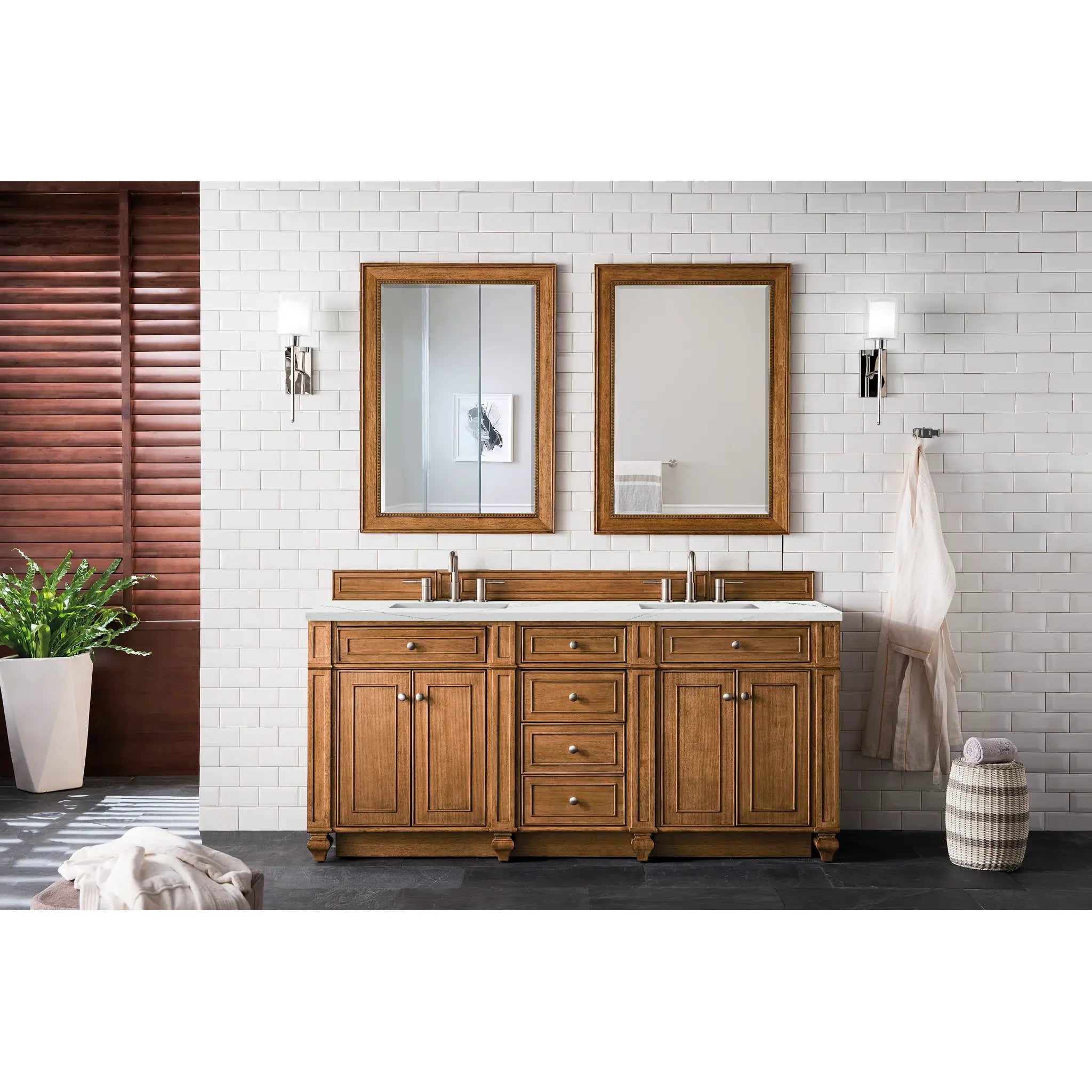 Bristol 72" Double Vanity in Saddle Brown w/FreePower Wireless Charger-Ethereal Noctis Silestone-8" Widespread image 4