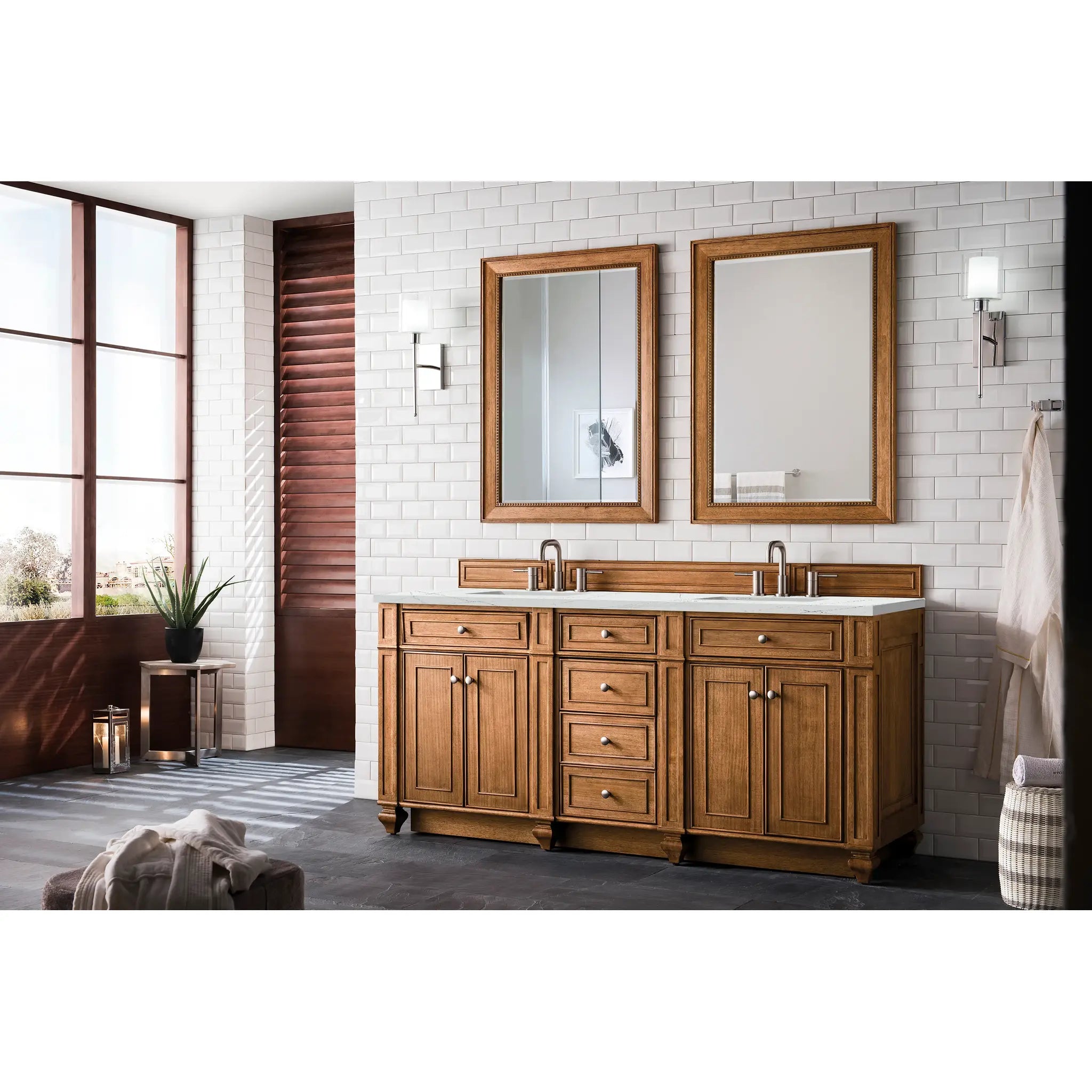 Bristol 72" Double Vanity in Saddle Brown w/FreePower Wireless Charger-Ethereal Noctis Silestone-8" Widespread image 5