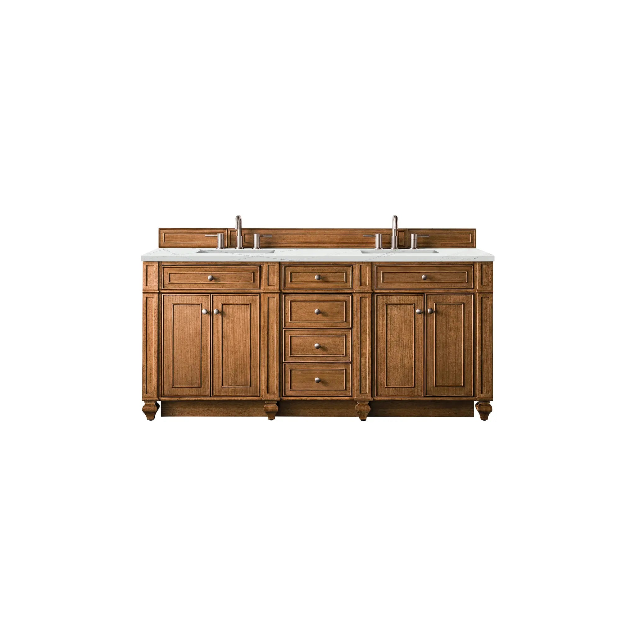 Bristol 72" Double Vanity in Saddle Brown w/FreePower Wireless Charger-Ethereal Noctis Silestone-8" Widespread image