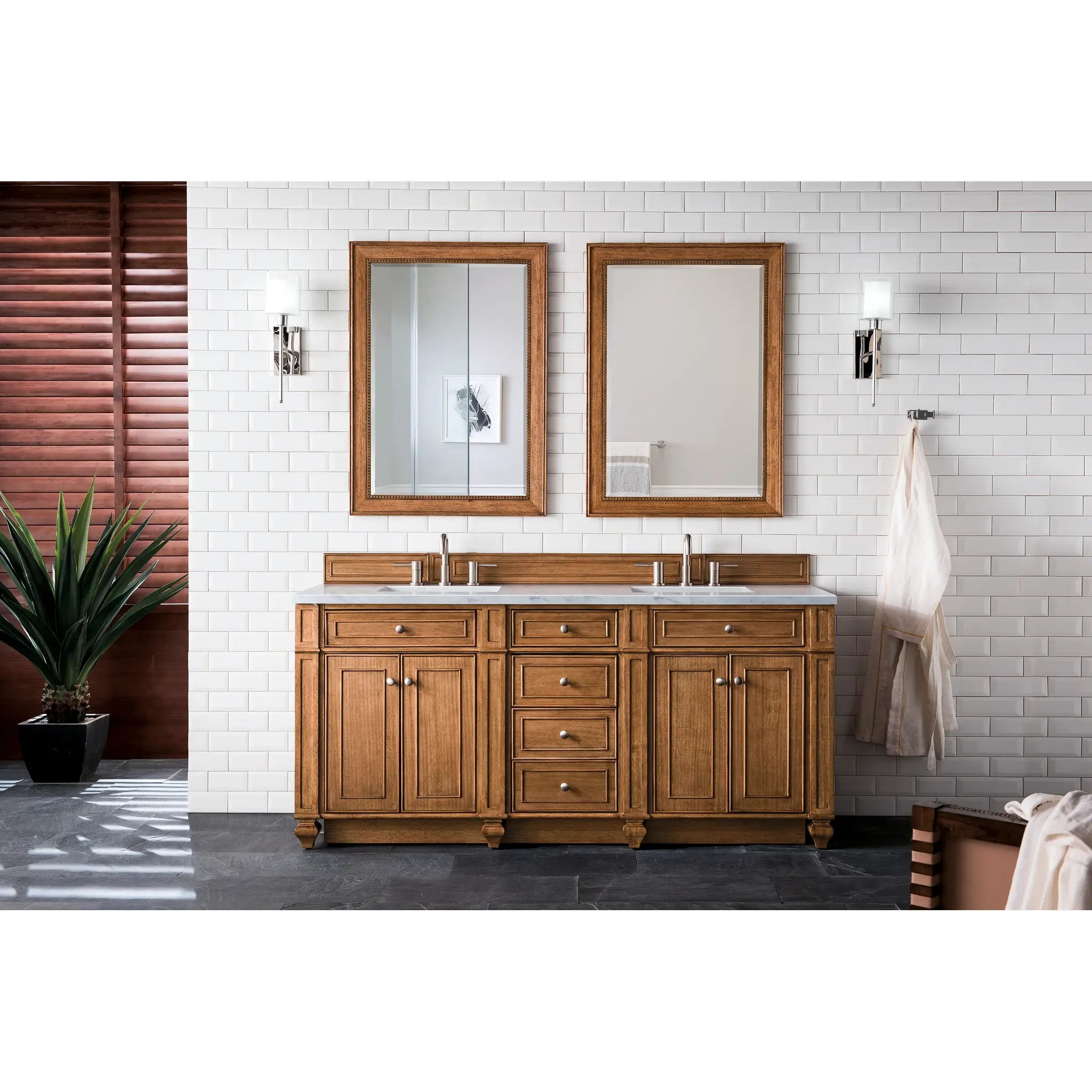 Bristol 72" Double Vanity in Saddle Brown Wireless Charger-Eternal Jasmine Pearl Silestone-8" Widespread image 4