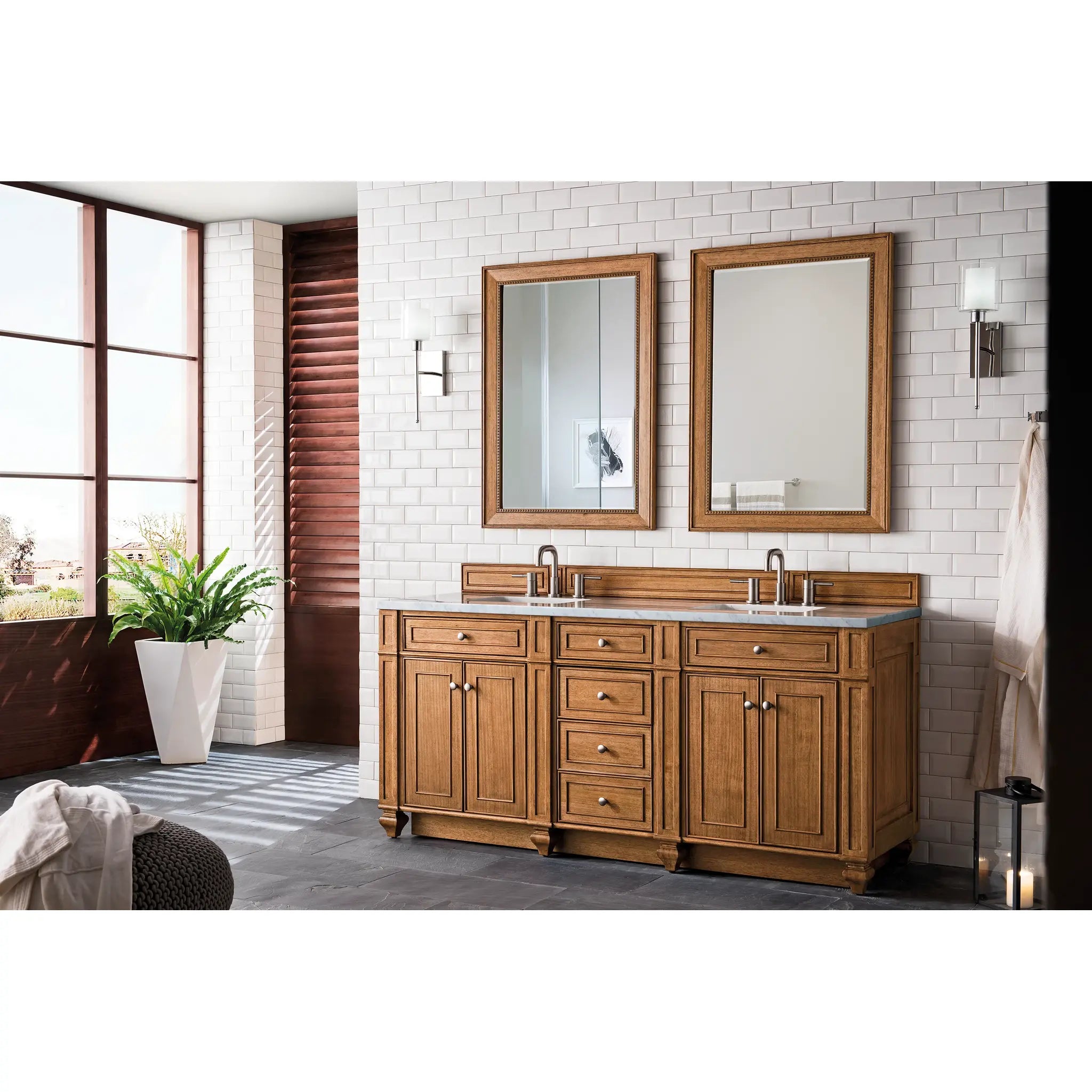 Bristol 72" Double Vanity in Saddle Brown Wireless Charger-Eternal Jasmine Pearl Silestone-8" Widespread image 5