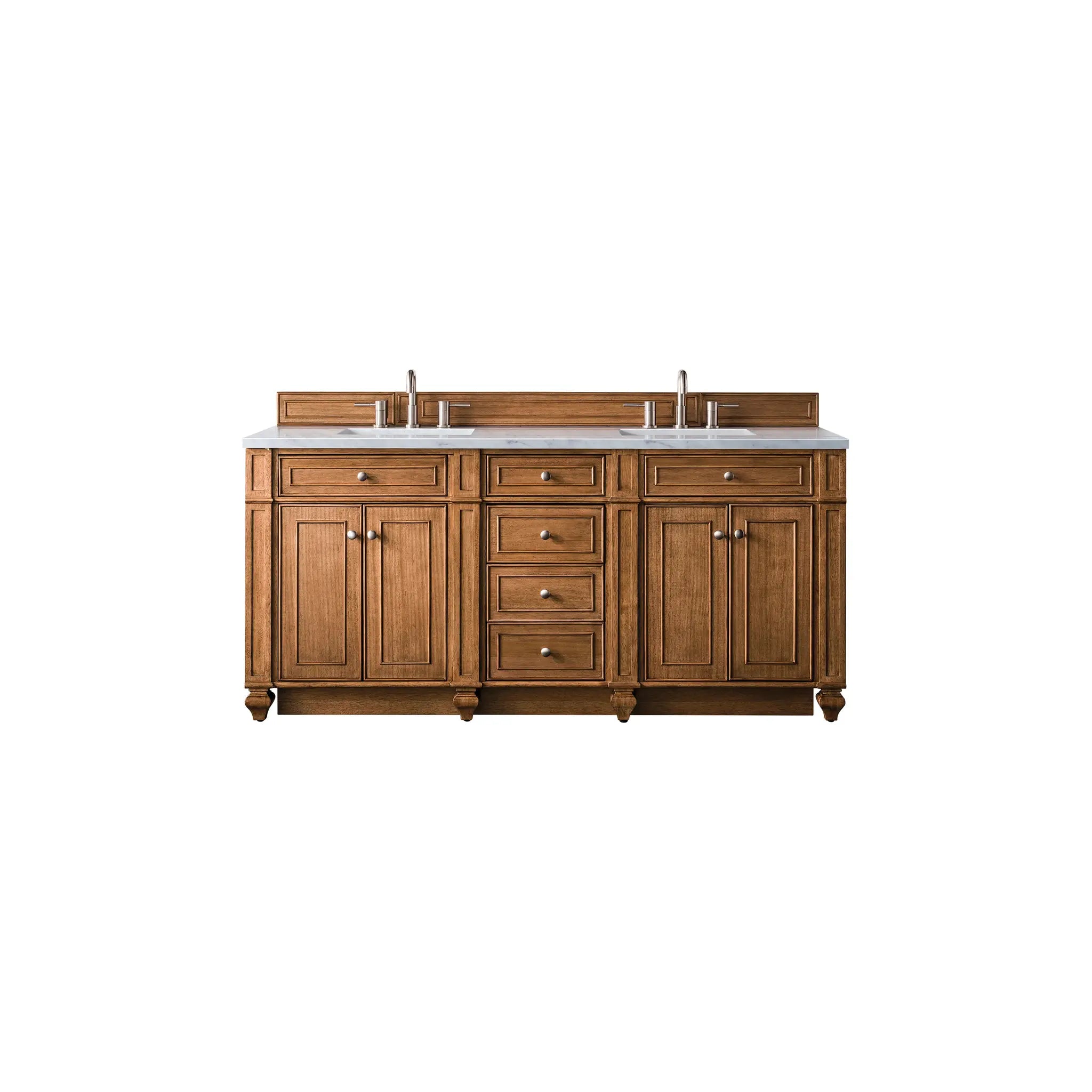 Bristol 72" Double Vanity in Saddle Brown Wireless Charger-Eternal Jasmine Pearl Silestone-8" Widespread image