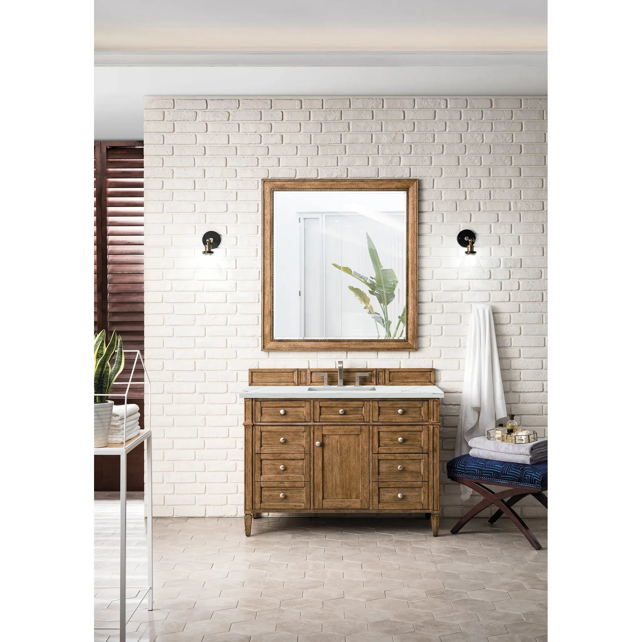 Brittany 48" Single Vanity in Saddle Brown w/FreePower Wireless Charger-Ethereal Noctis Silestone-8" Widespread image 4