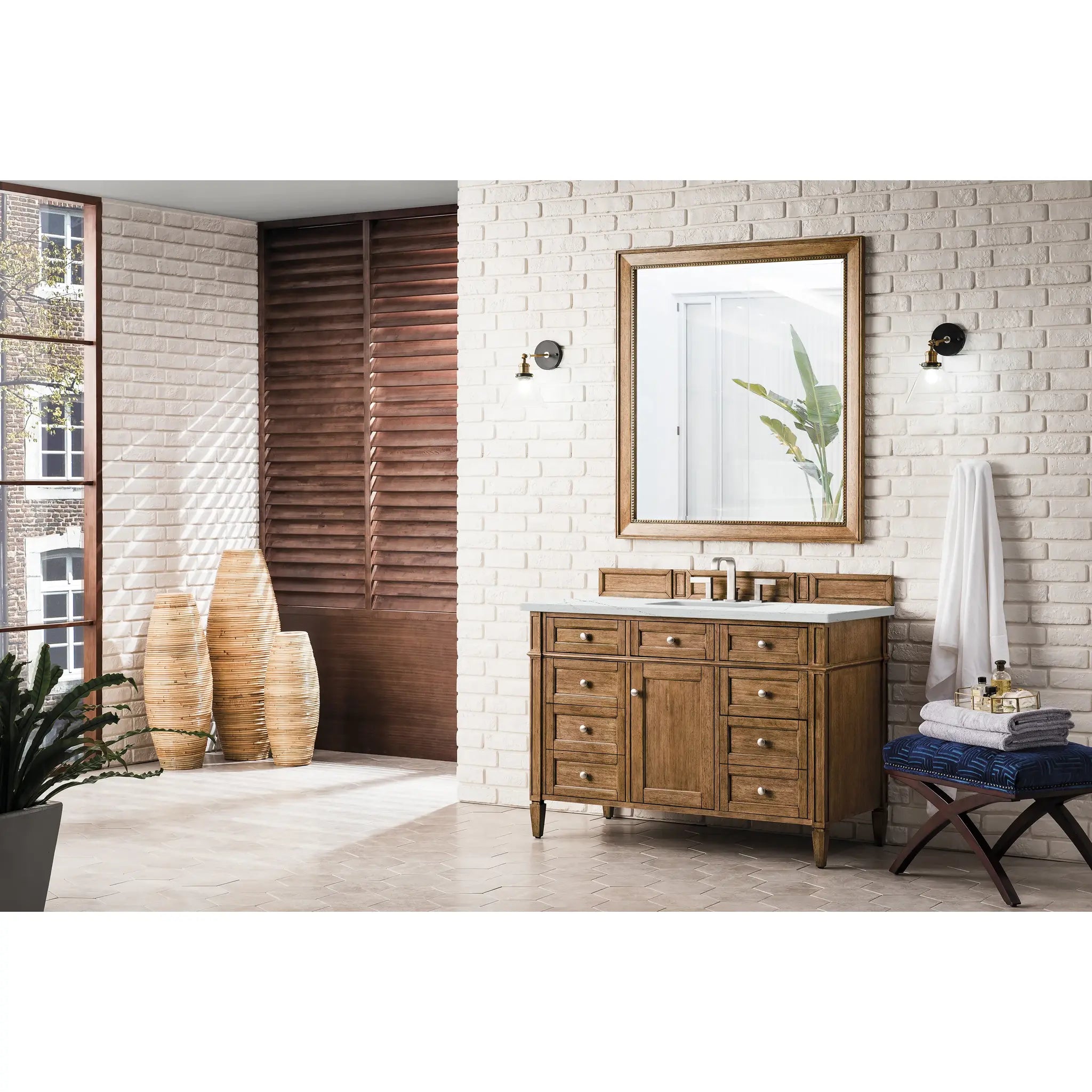 Brittany 48" Single Vanity in Saddle Brown w/FreePower Wireless Charger-Ethereal Noctis Silestone-8" Widespread image 5