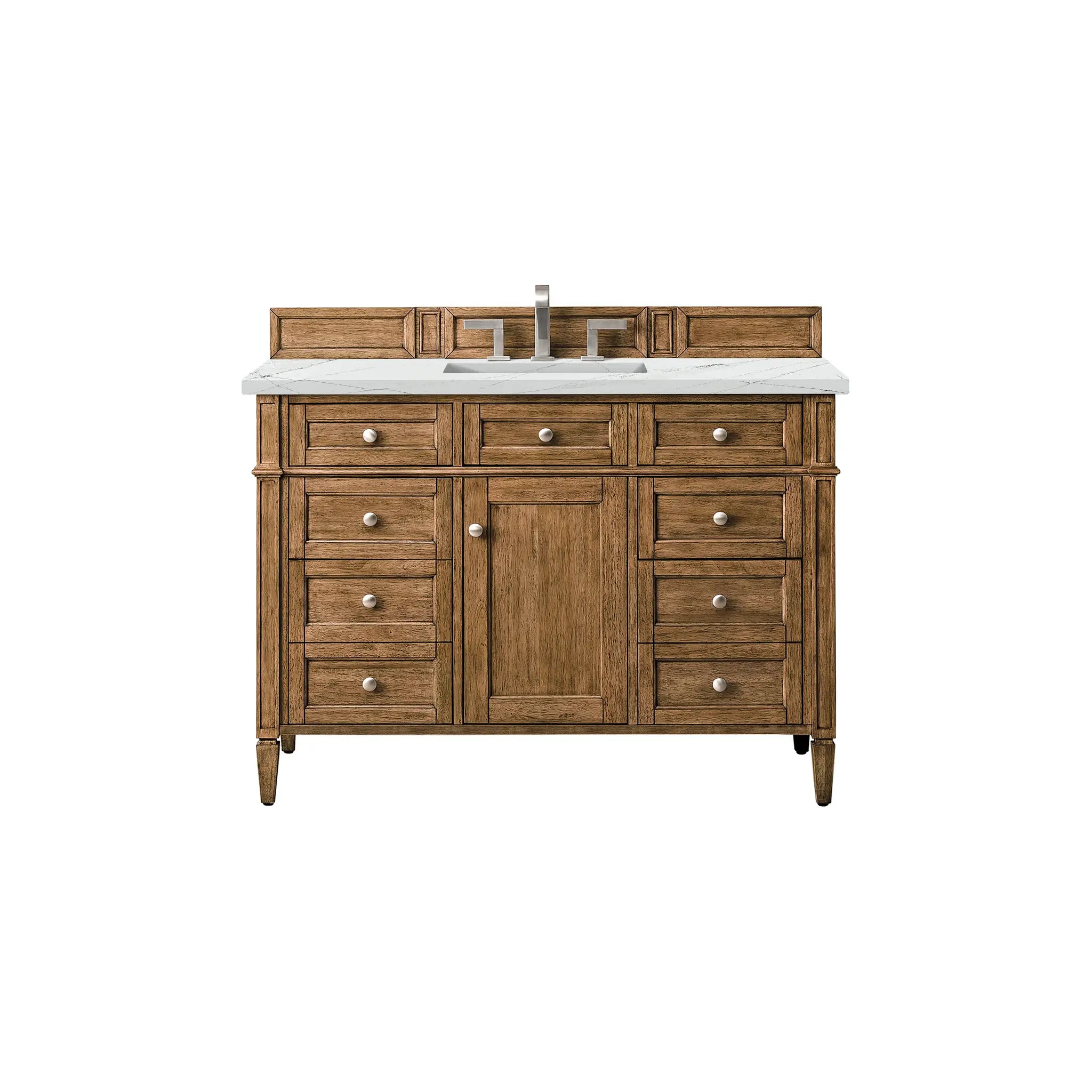 Brittany 48" Single Vanity in Saddle Brown w/FreePower Wireless Charger-Ethereal Noctis Silestone-8" Widespread image