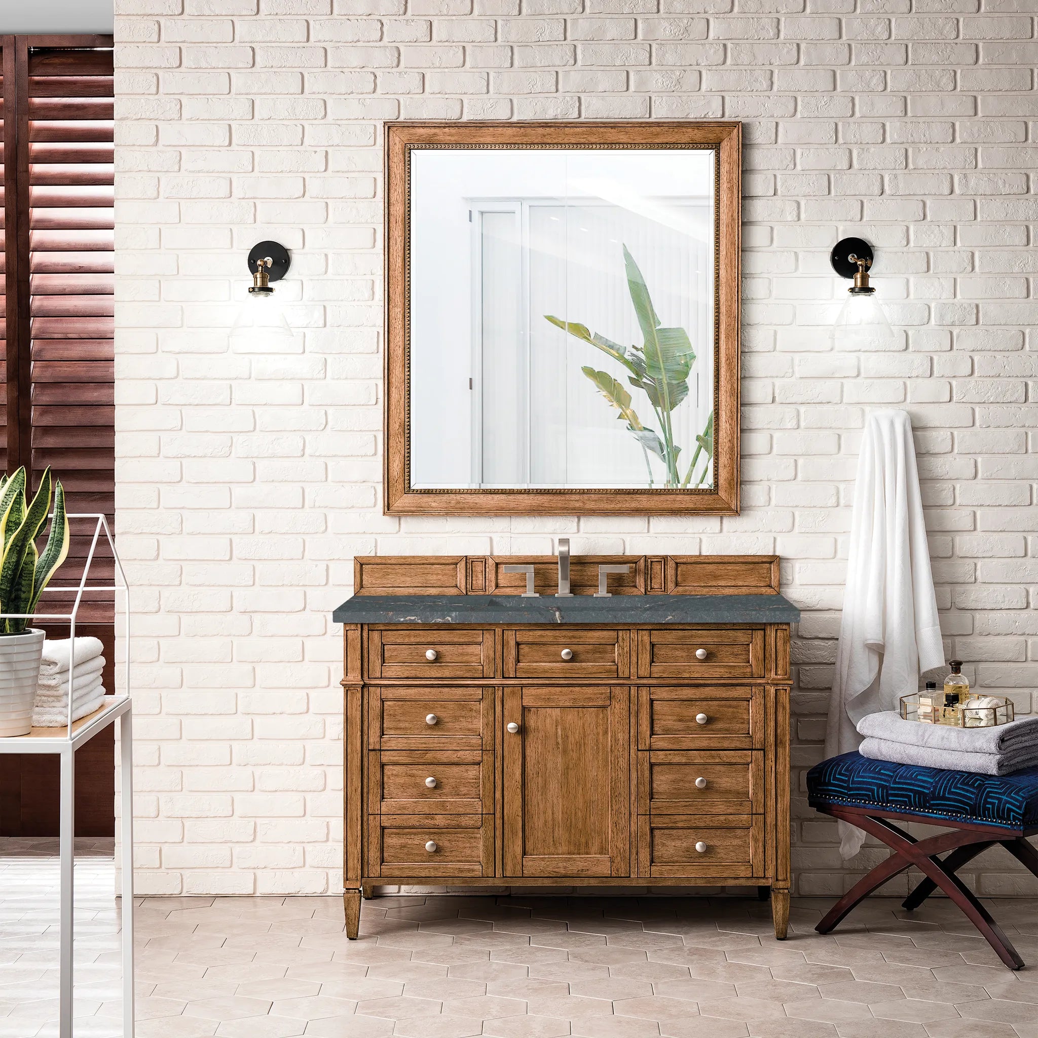 Brittany 48" Single Vanity in Saddle Brown w/FreePower Wireless Charger-Parisien Bleu Silestone-8" Widespread image 4