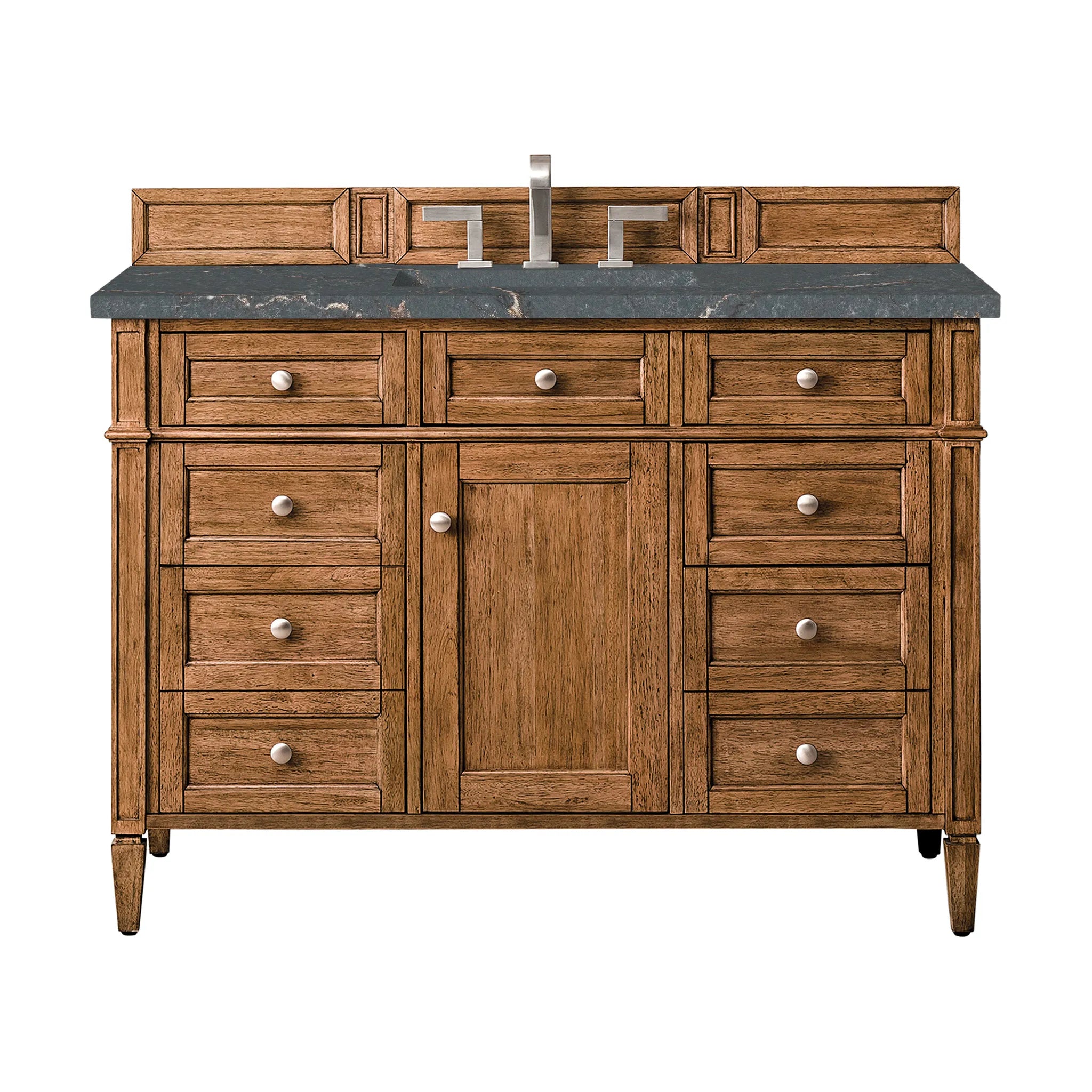 Brittany 48" Single Vanity in Saddle Brown w/FreePower Wireless Charger-Parisien Bleu Silestone-8" Widespread image