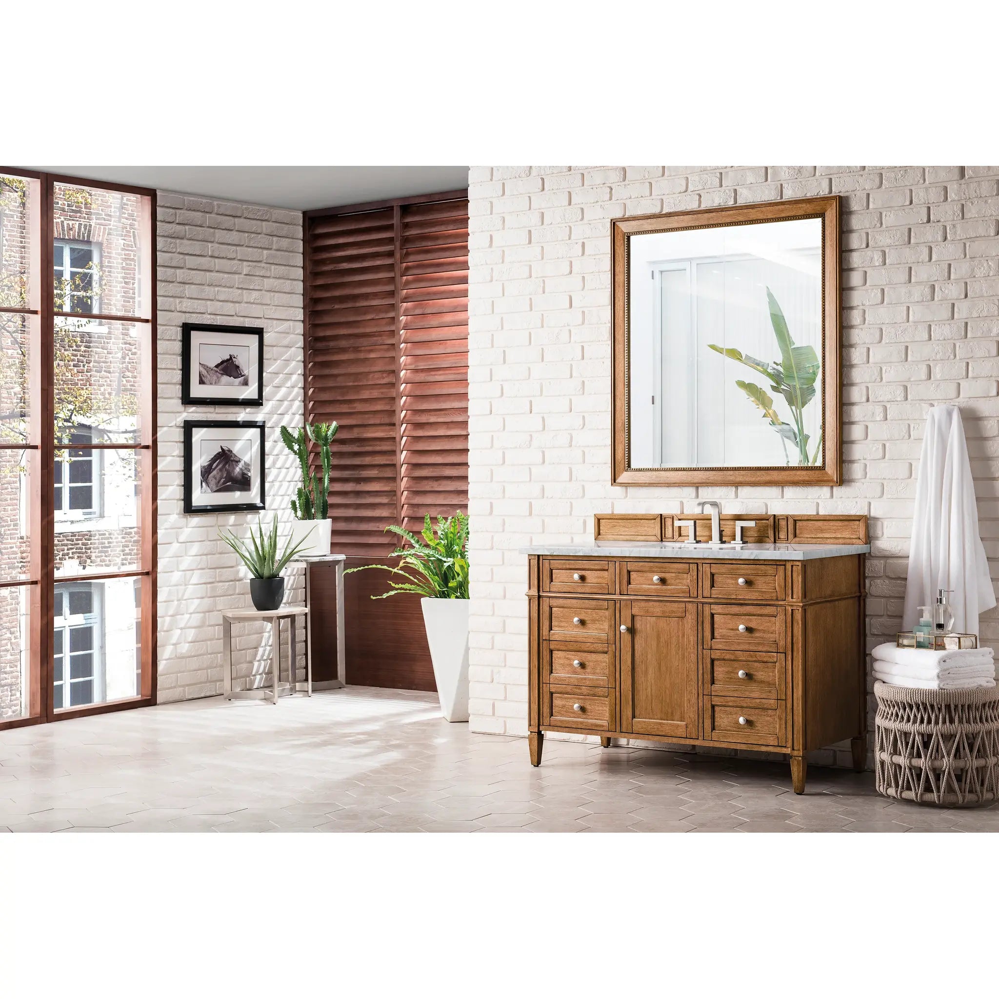 Brittany 48" Single Vanity in Saddle Brown Wireless Charger-Eternal Jasmine Pearl Silestone-8" Widespread image 5
