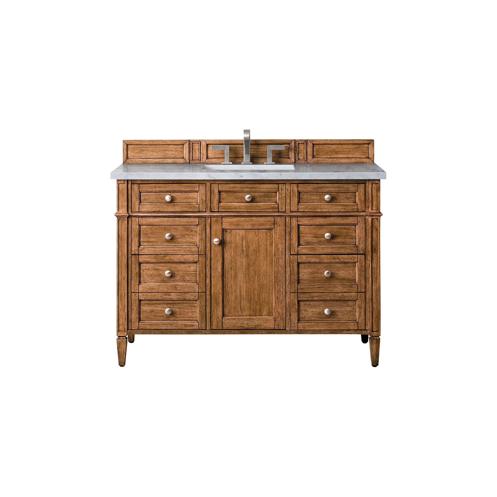 Brittany 48" Single Vanity in Saddle Brown Wireless Charger-Eternal Jasmine Pearl Silestone-8" Widespread image