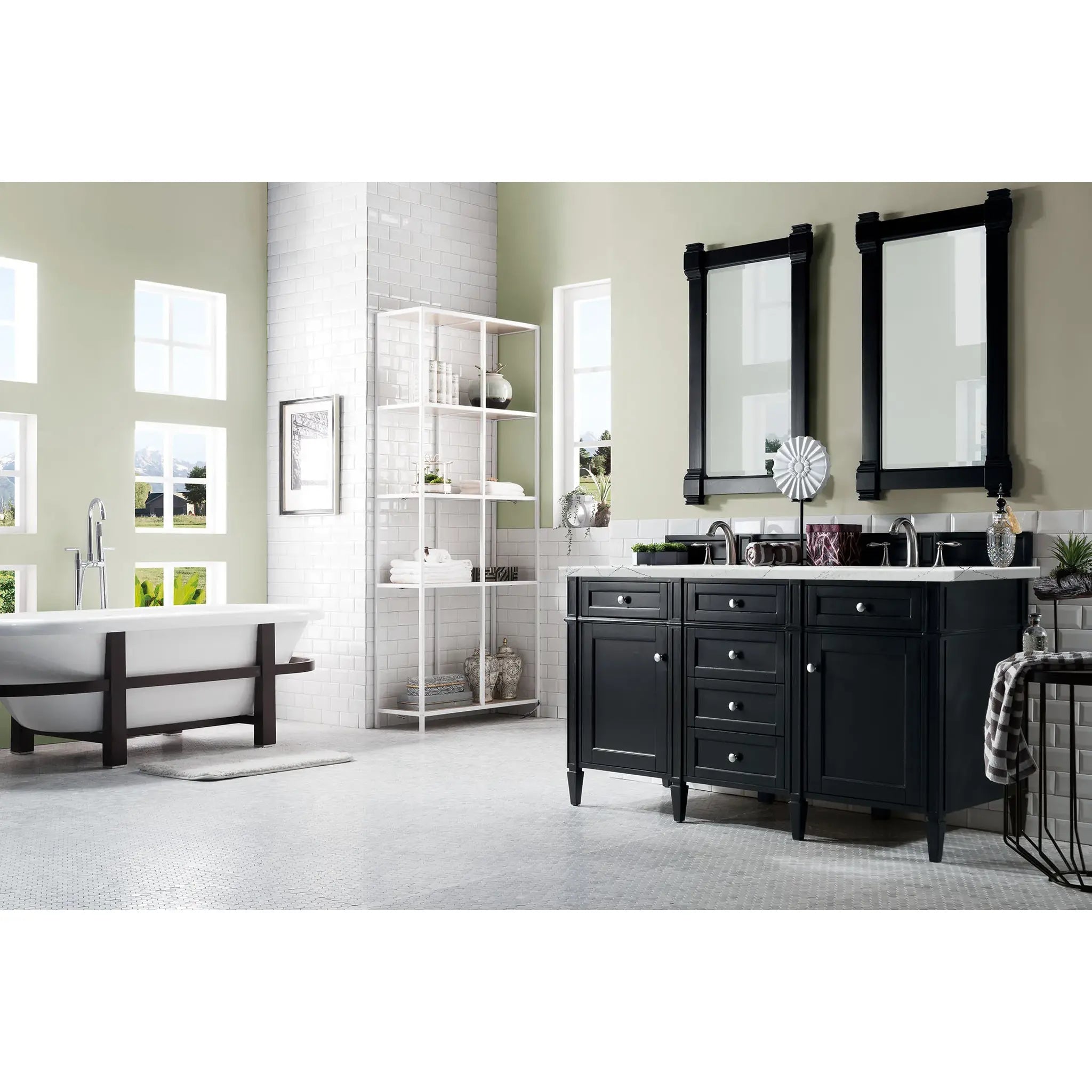 Brittany 60" Double Vanity in Black Onyx w/FreePower Wireless Charger-Ethereal Noctis Silestone-8" Widespread image 5