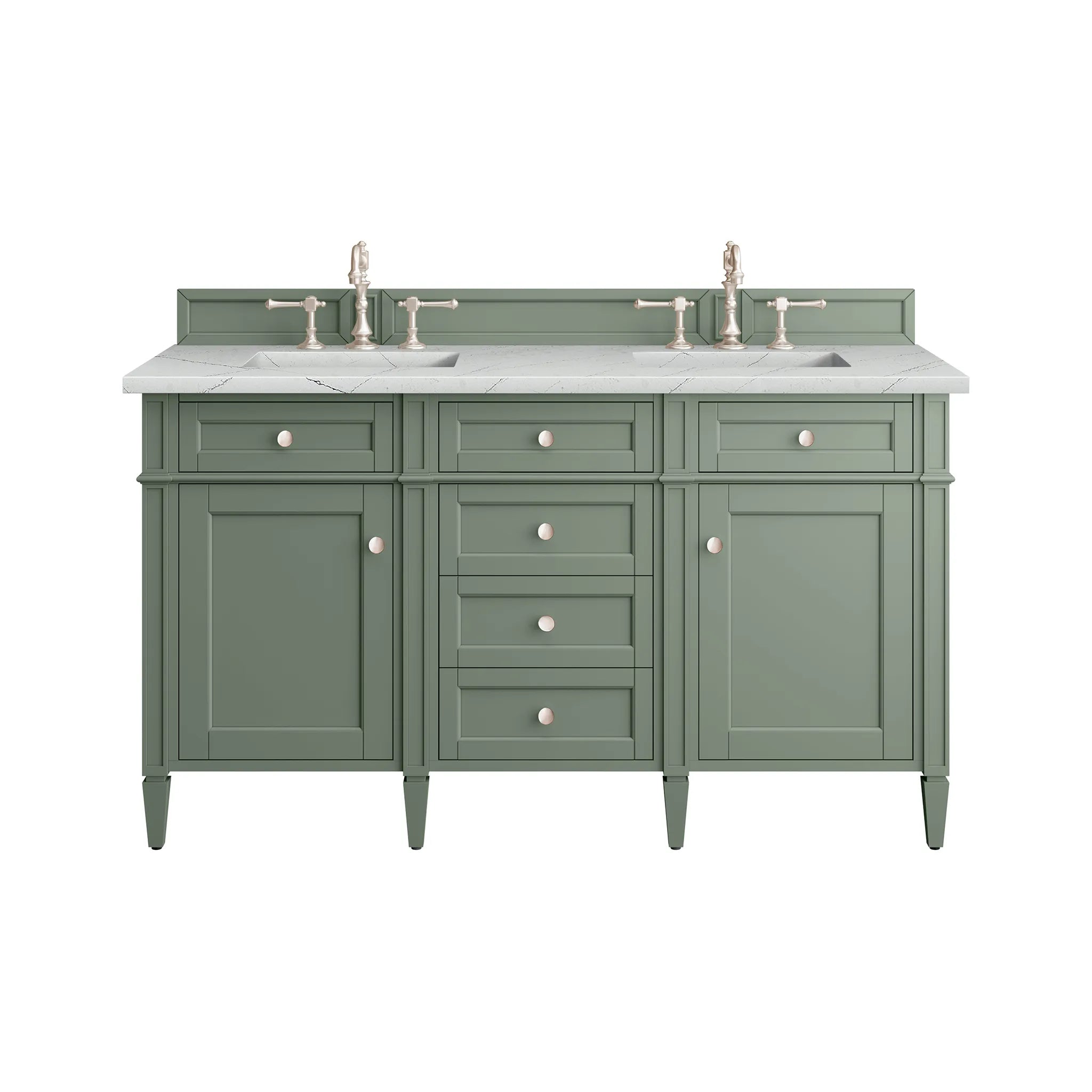 Brittany 60" Double Vanity in Smokey Celadon w/FreePower Wireless Charger-Ethereal Noctis Silestone-8" Widespread image