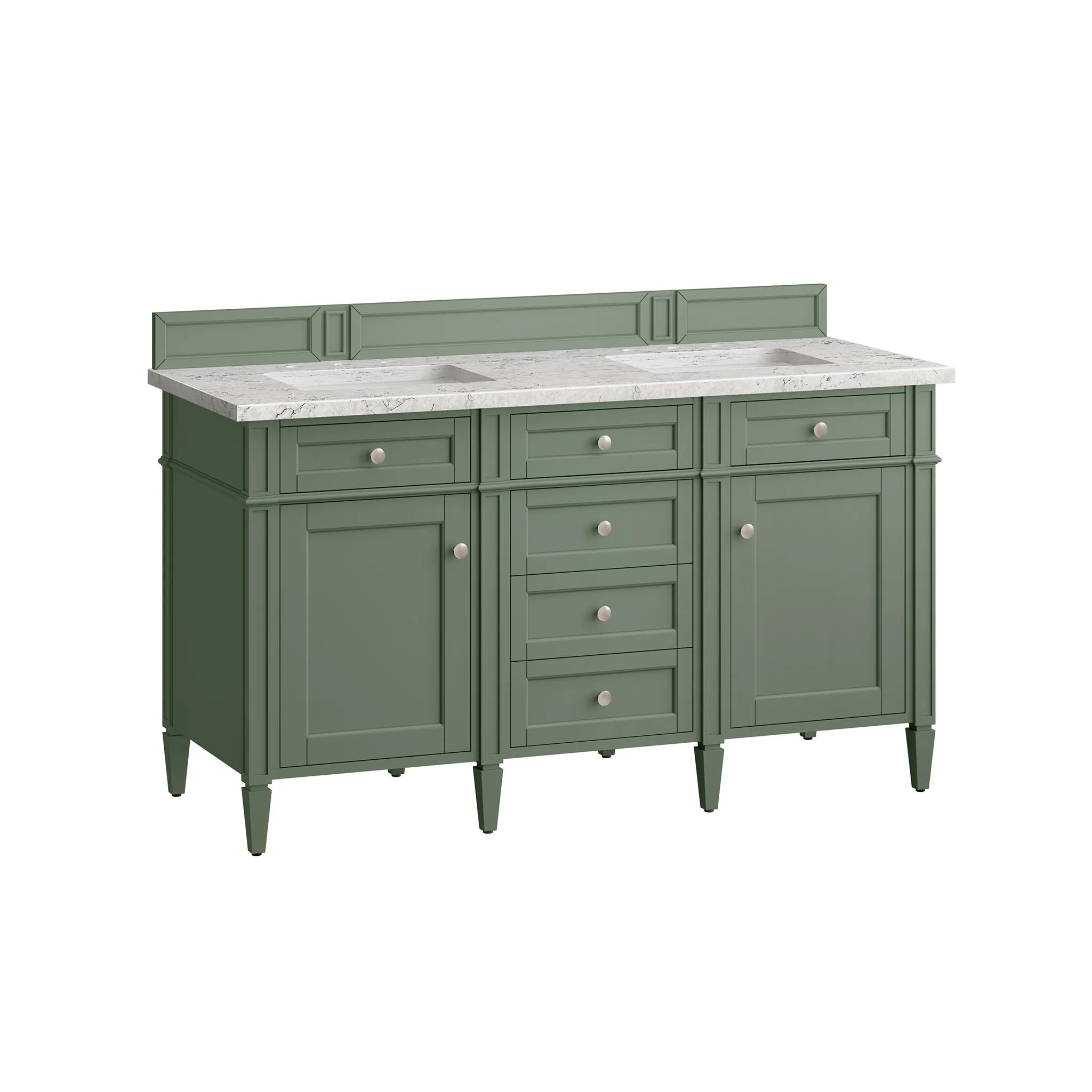 Brittany 60" Double Vanity in Smokey Celadon Wireless Charger-Eternal Jasmine Pearl Silestone-8" Widespread image 9