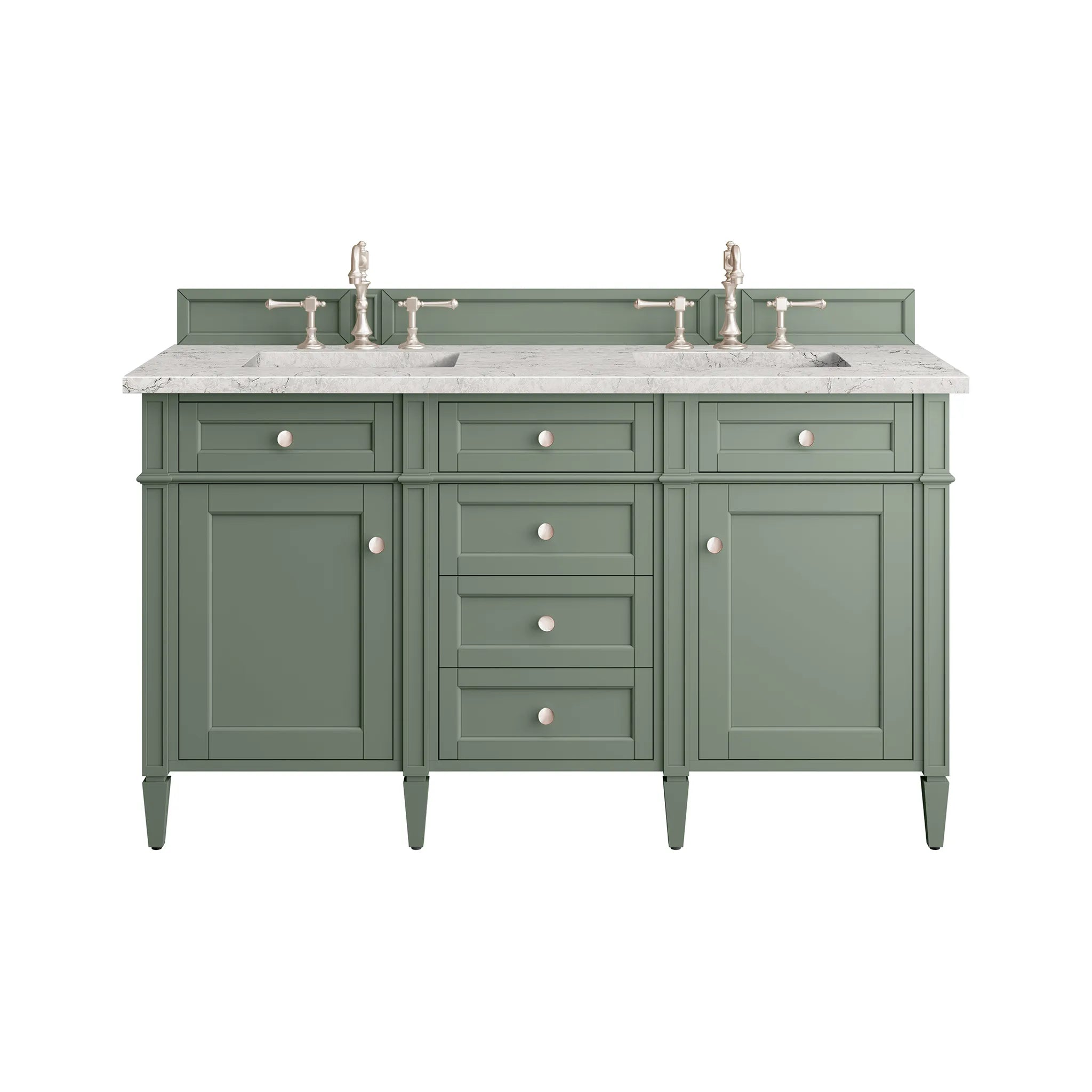 Brittany 60" Double Vanity in Smokey Celadon Wireless Charger-Eternal Jasmine Pearl Silestone-8" Widespread image