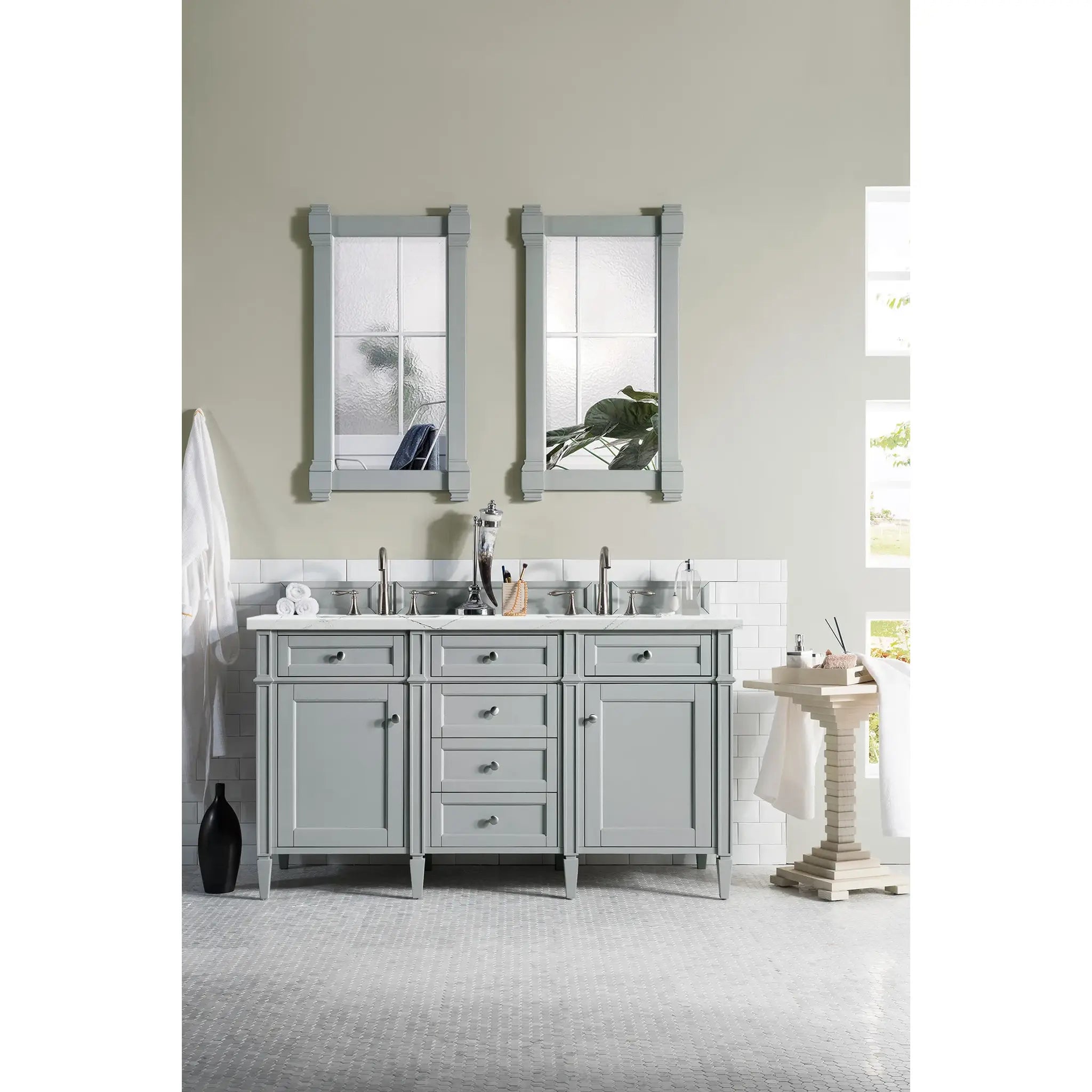 Brittany 60" Double Vanity in Urban Gray w/FreePower Wireless Charger-Ethereal Noctis Silestone-8" Widespread image 4