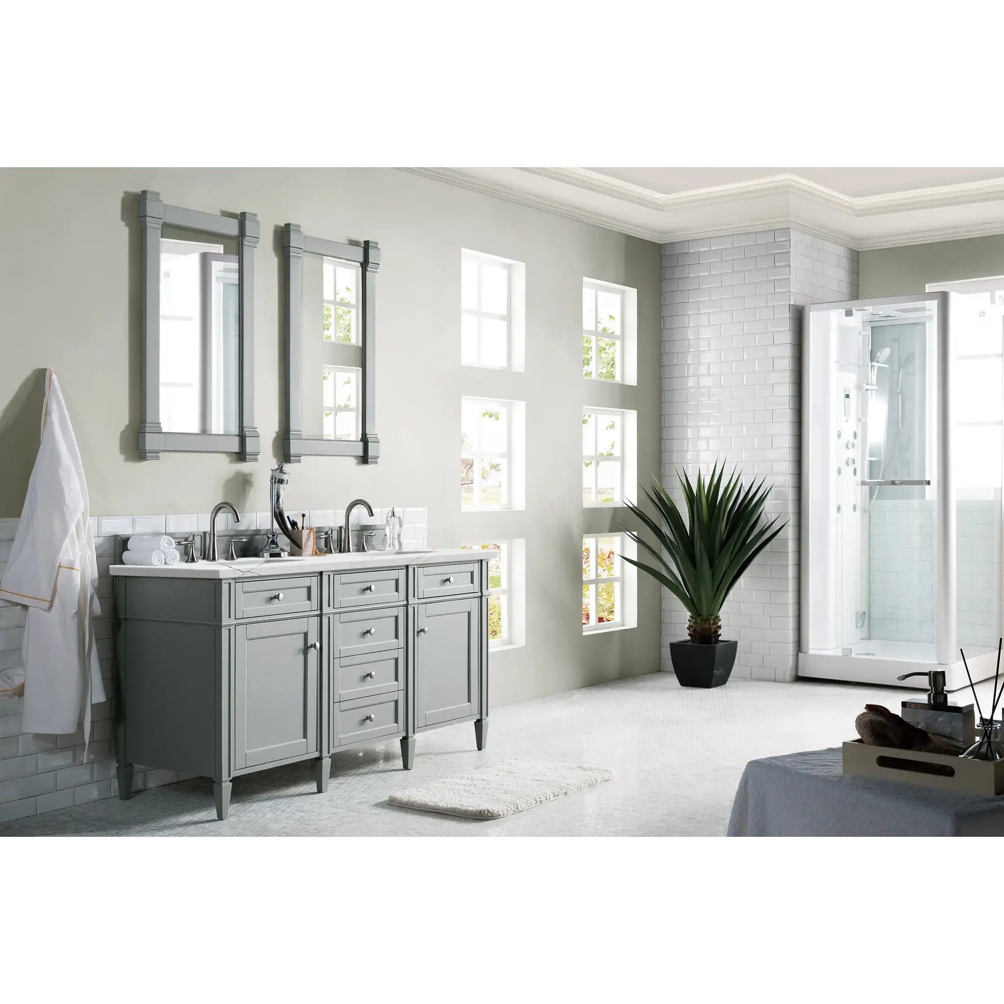 Brittany 60" Double Vanity in Urban Gray w/FreePower Wireless Charger-Ethereal Noctis Silestone-8" Widespread image 5