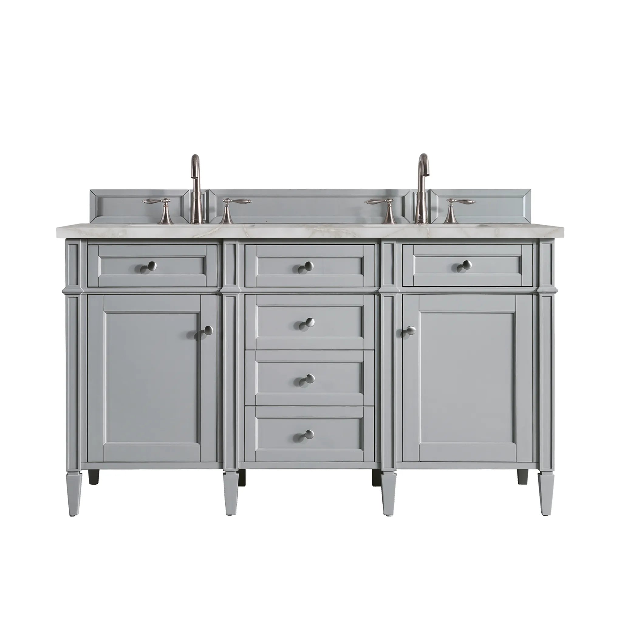 Brittany 60" Double Vanity in Urban Gray w/FreePower Wireless Charger-Victorian Silver Silestone-8" Widespread image