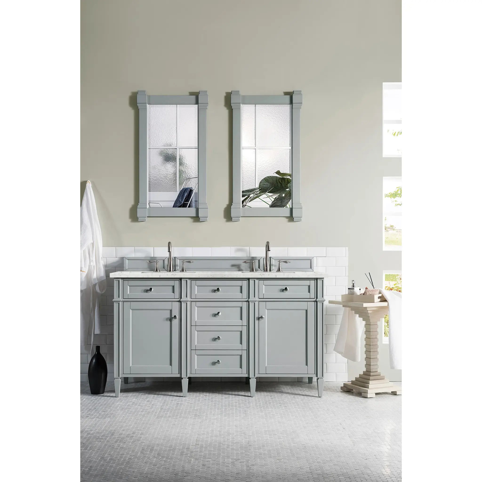 Brittany 60" Double Vanity in Urban Gray Wireless Charger-Eternal Jasmine Pearl Silestone-8" Widespread image 4