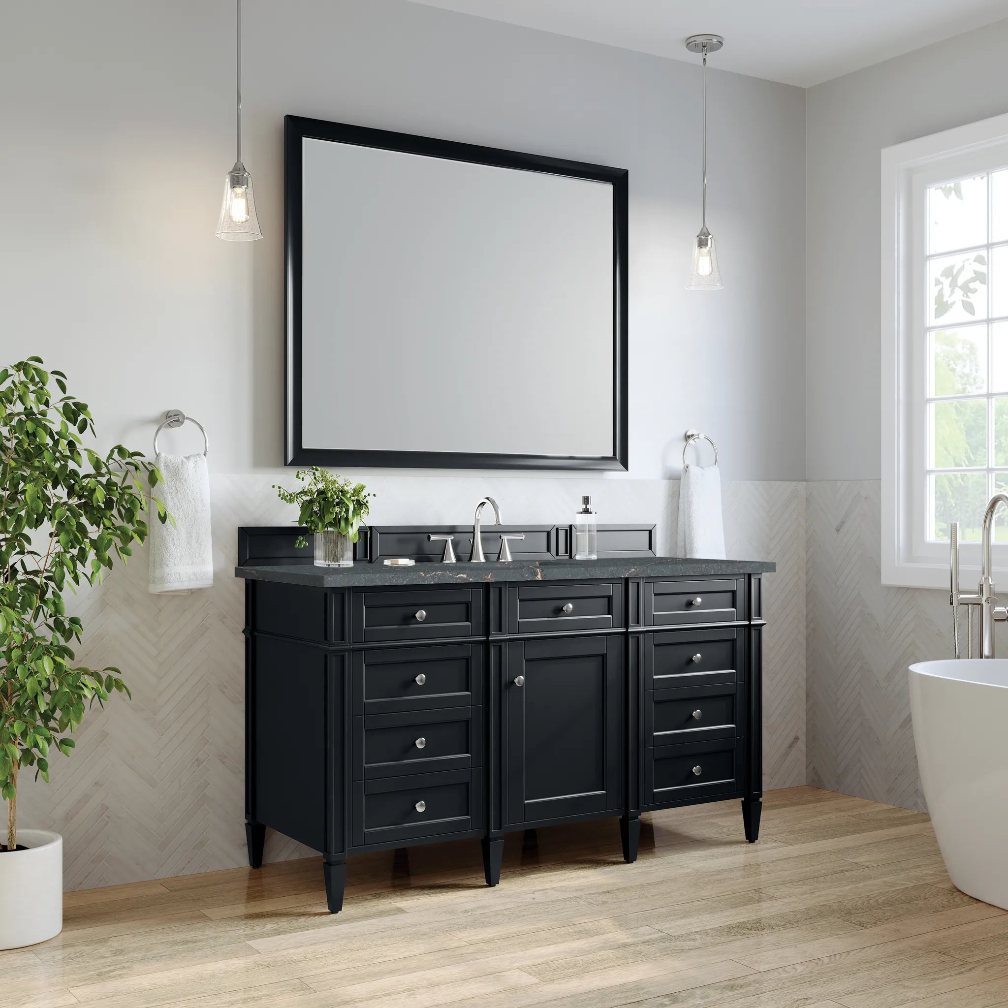 Brittany 60" Single Vanity in Black Onyx w/FreePower Wireless Charger-Parisien Bleu Silestone-8" Widespread image 5