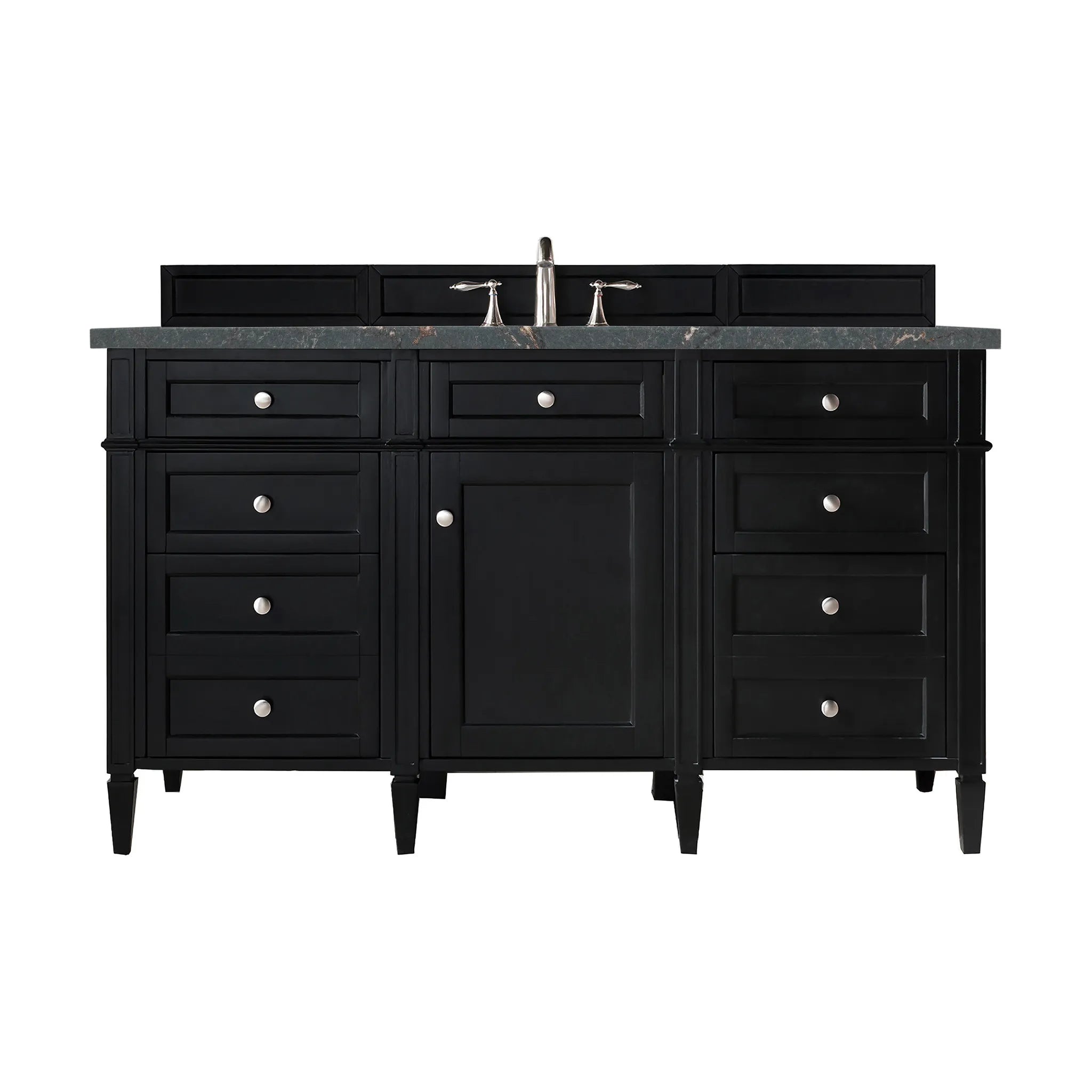 Brittany 60" Single Vanity in Black Onyx w/FreePower Wireless Charger-Parisien Bleu Silestone-8" Widespread image