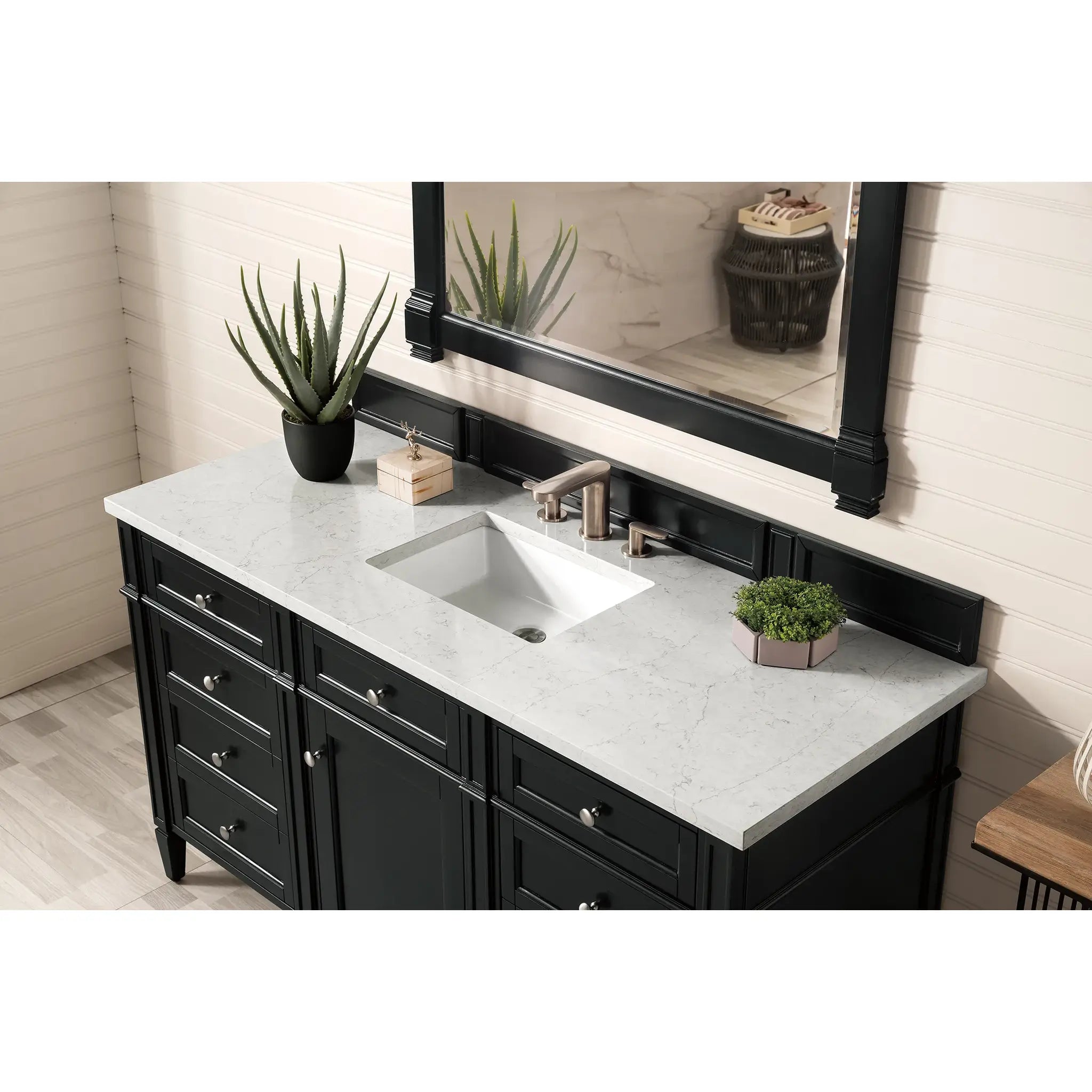 Brittany 60" Single Vanity in Black Onyx Wireless Charger-Eternal Jasmine Pearl Silestone-8" Widespread image 5