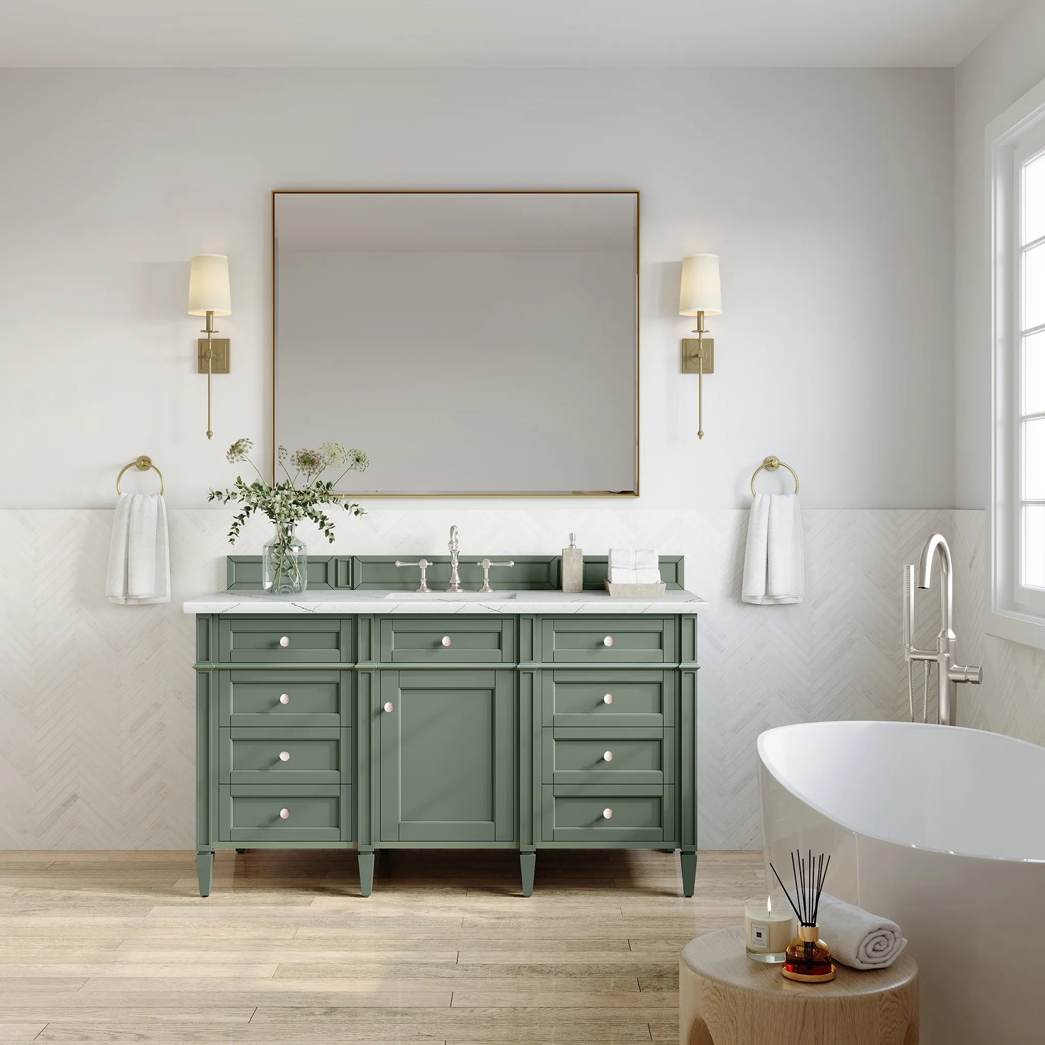 Brittany 60" Single Vanity in Smokey Celadon w/FreePower Wireless Charger-Ethereal Noctis Silestone-8" Widespread image 5