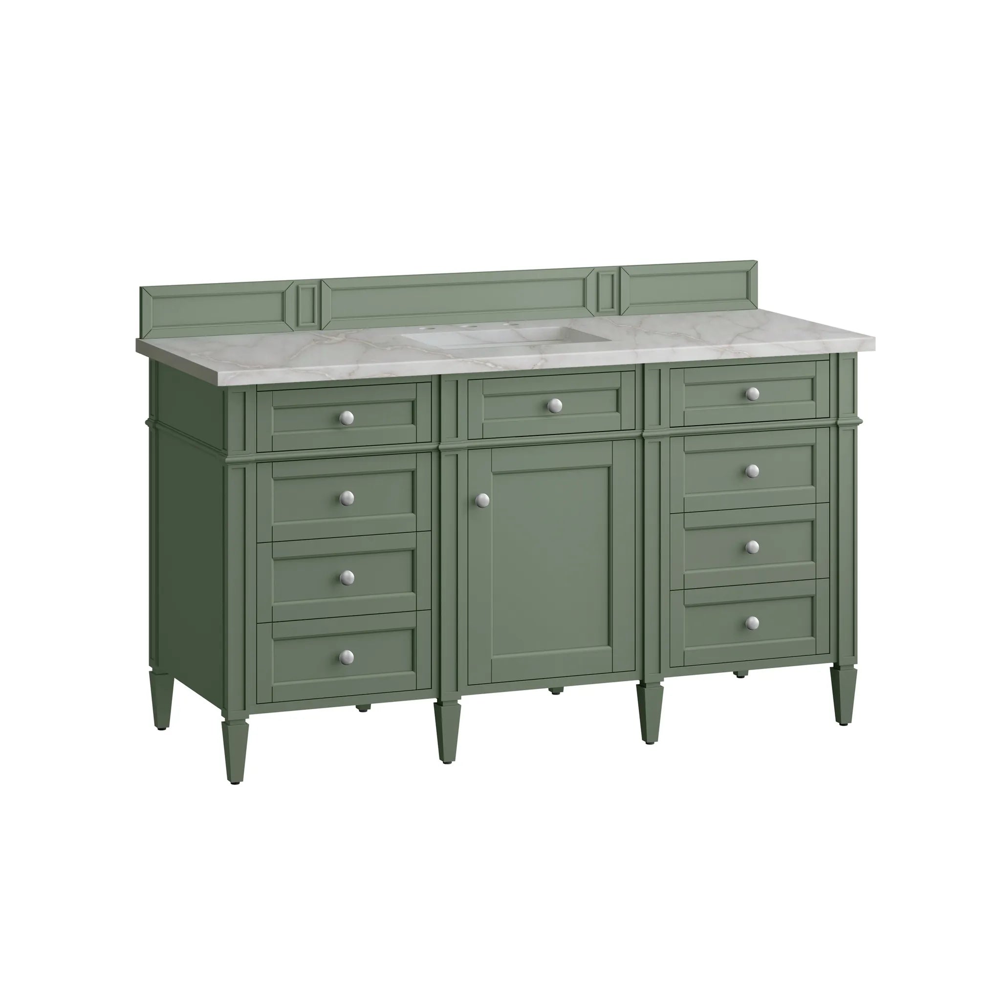 Brittany 60" Single Vanity in Smokey Celadon w/FreePower Wireless Charger-Victorian Silver Silestone-8" Widespread image 7