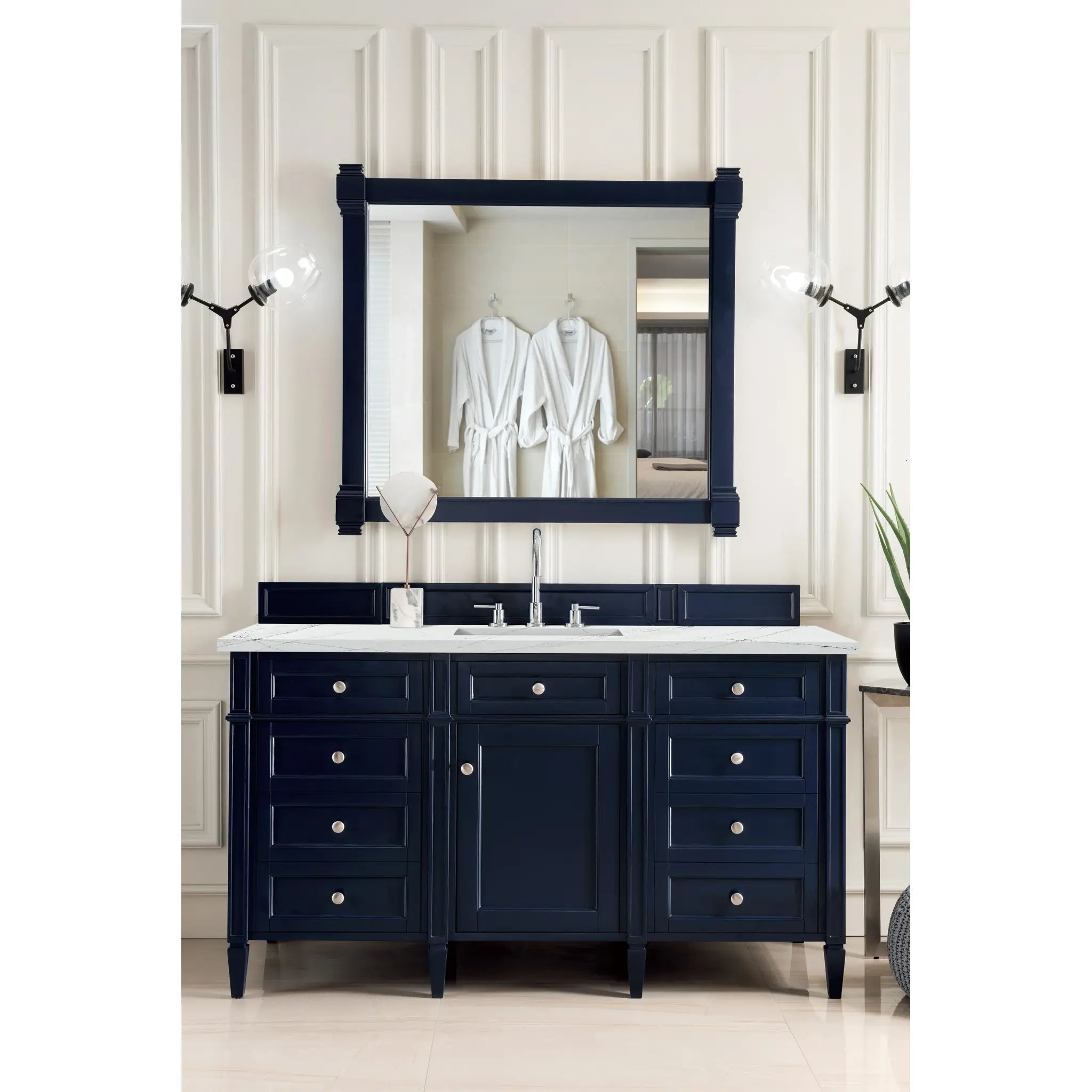 Brittany 60" Single Vanity in Victory Blue w/FreePower Wireless Charger-Ethereal Noctis Silestone-8" Widespread image 4