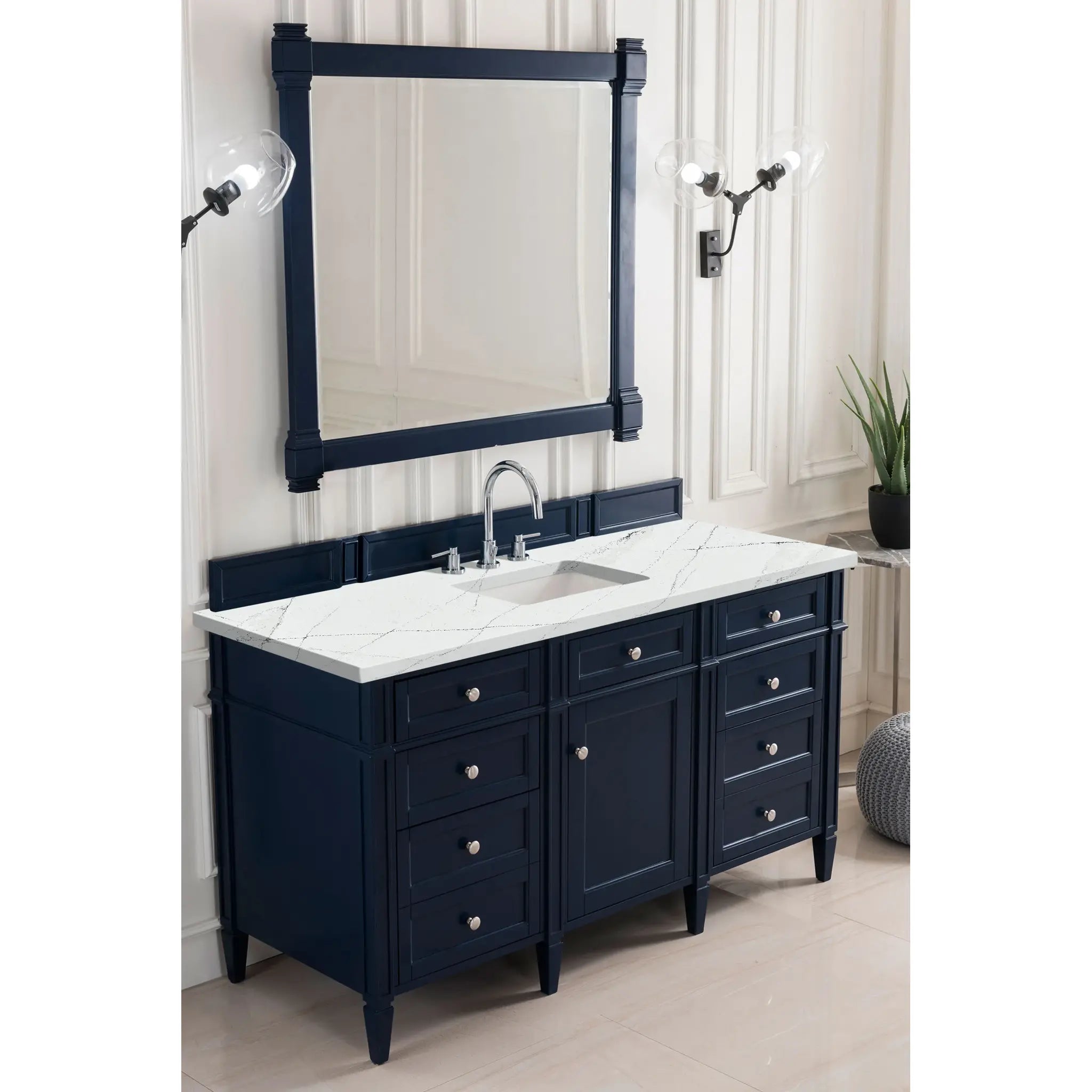 Brittany 60" Single Vanity in Victory Blue w/FreePower Wireless Charger-Ethereal Noctis Silestone-8" Widespread image 5