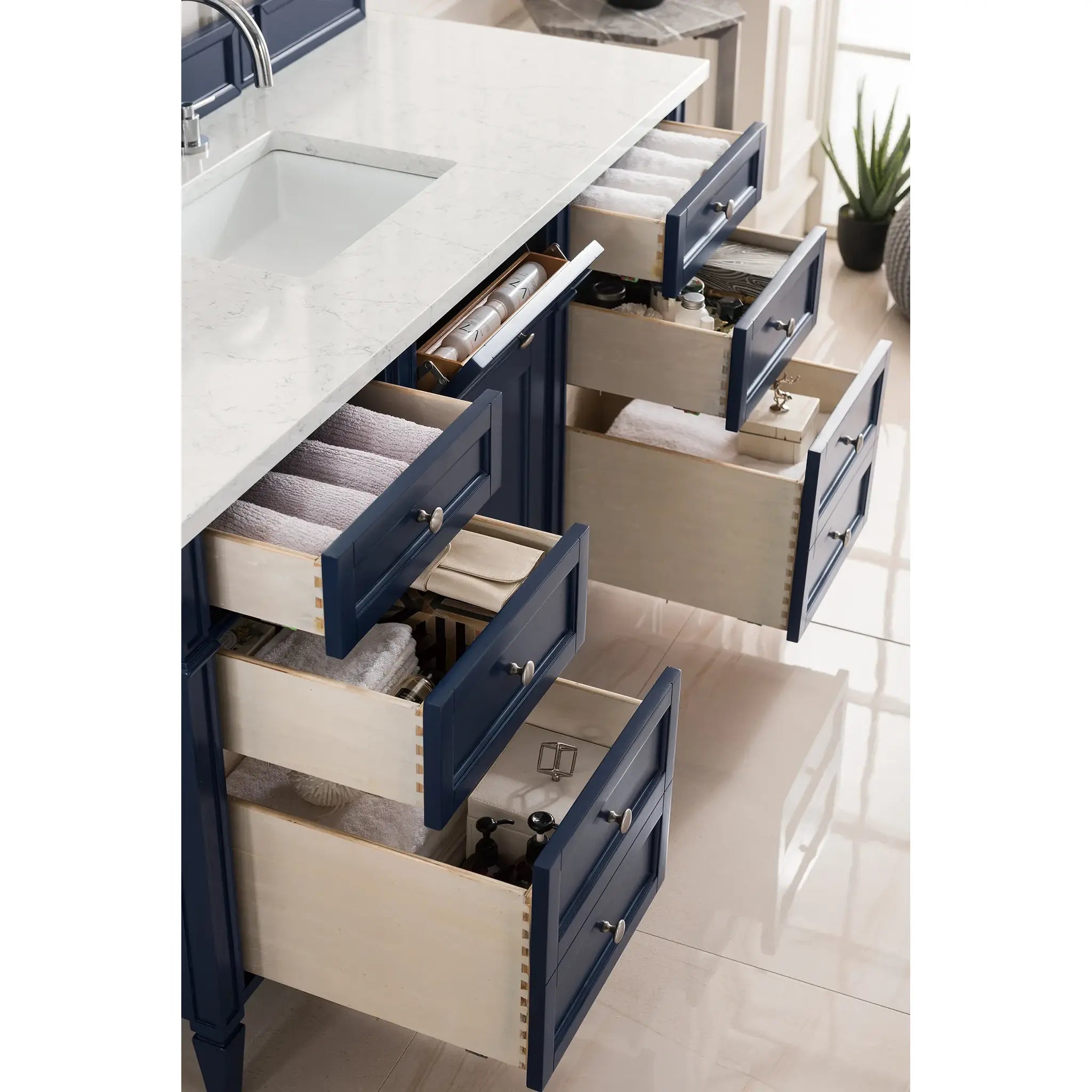 Brittany 60" Single Vanity in Victory Blue Wireless Charger-Eternal Jasmine Pearl Silestone-8" Widespread image 6