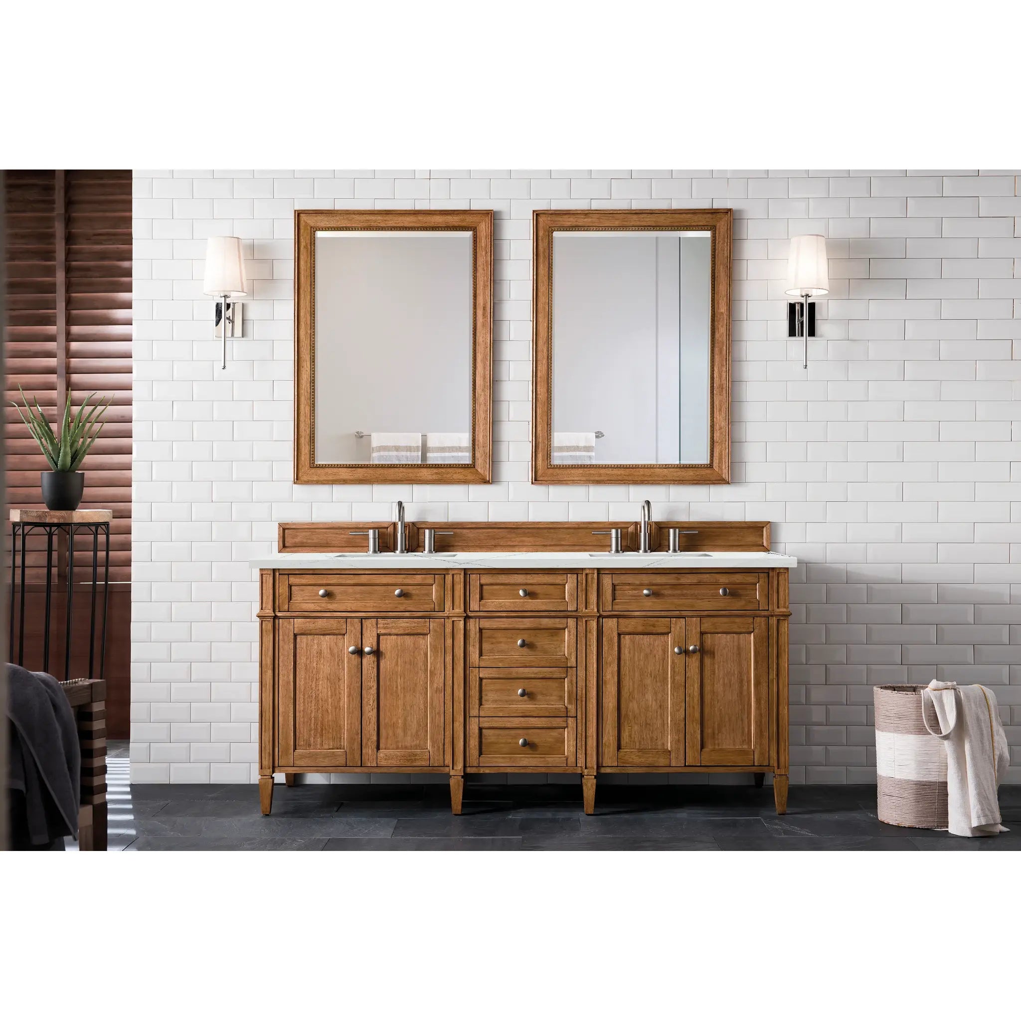 Brittany 72" Double Vanity in Saddle Brown w/FreePower Wireless Charger-Ethereal Noctis Silestone-8" Widespread image 4