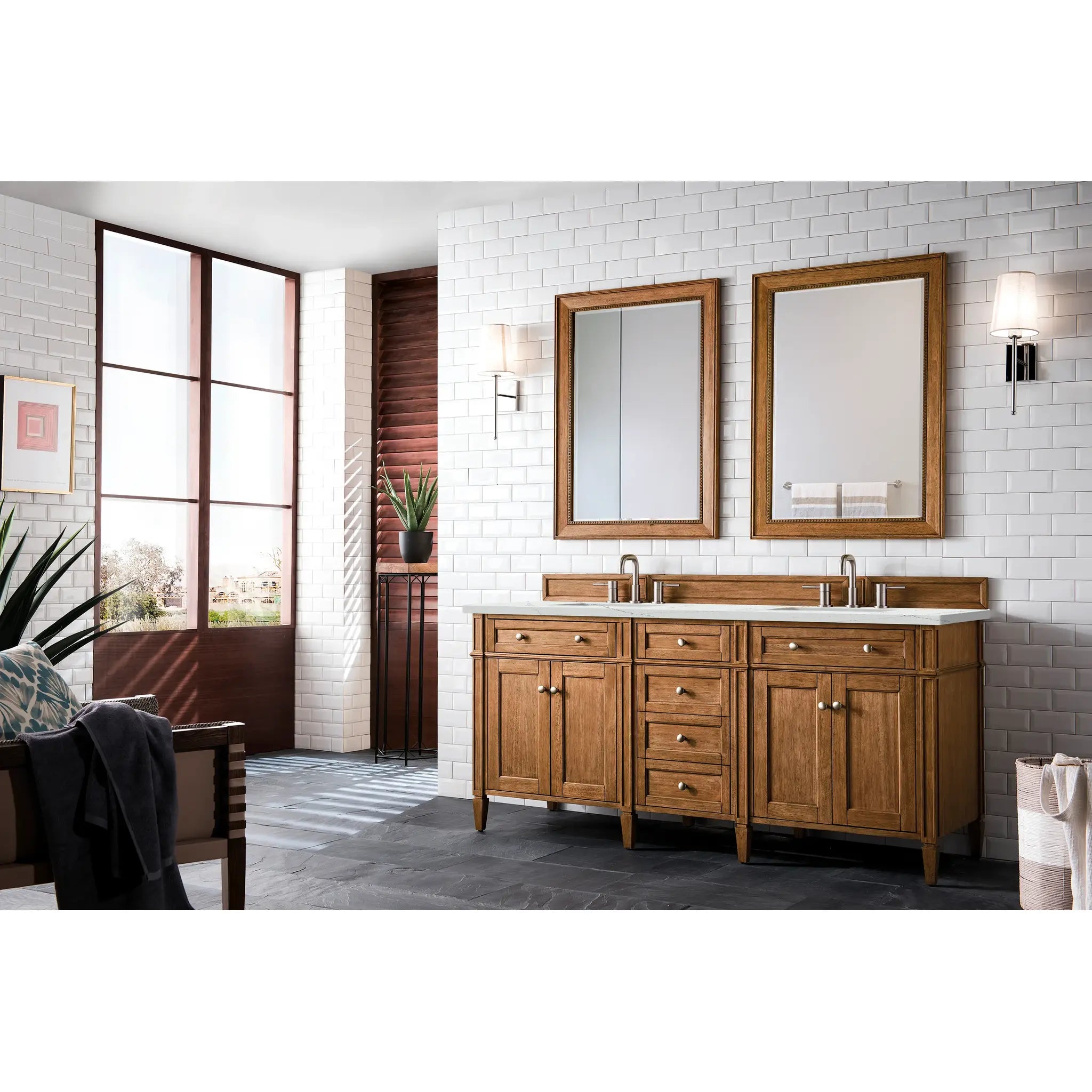 Brittany 72" Double Vanity in Saddle Brown w/FreePower Wireless Charger-Ethereal Noctis Silestone-8" Widespread image 5