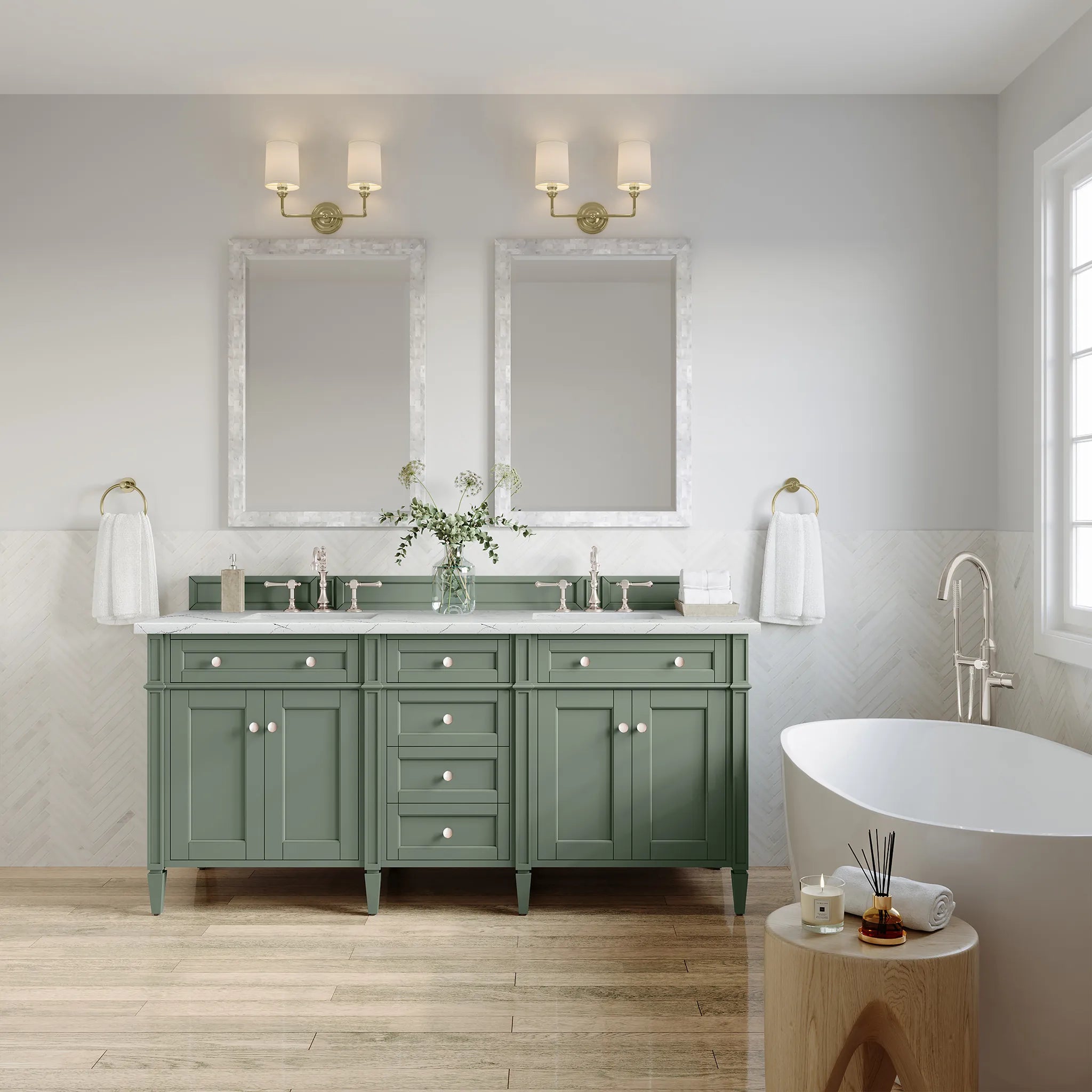 Brittany 72" Double Vanity in Smokey Celadon w/FreePower Wireless Charger-Ethereal Noctis Silestone-8" Widespread image 5