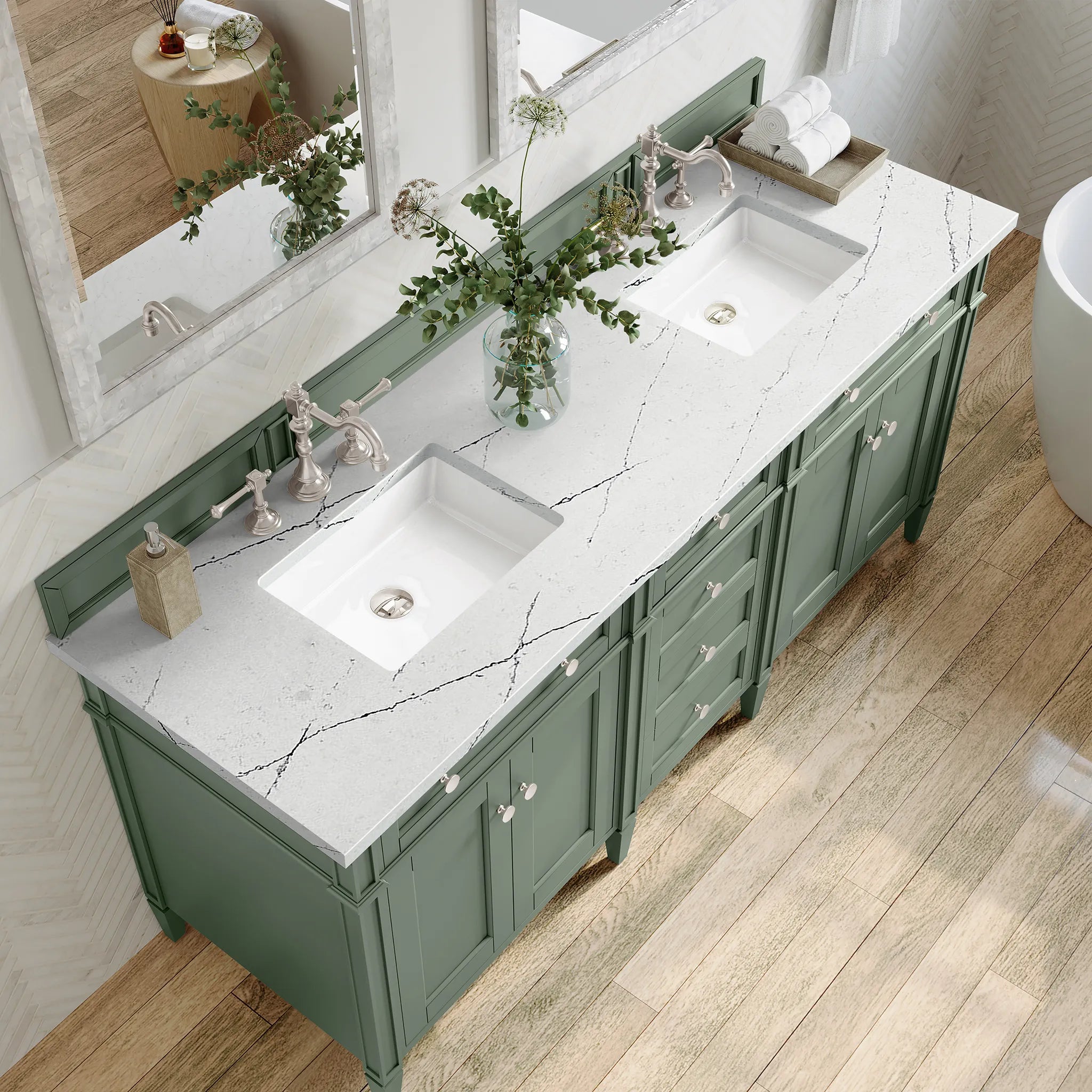 Brittany 72" Double Vanity in Smokey Celadon w/FreePower Wireless Charger-Ethereal Noctis Silestone-8" Widespread image 8