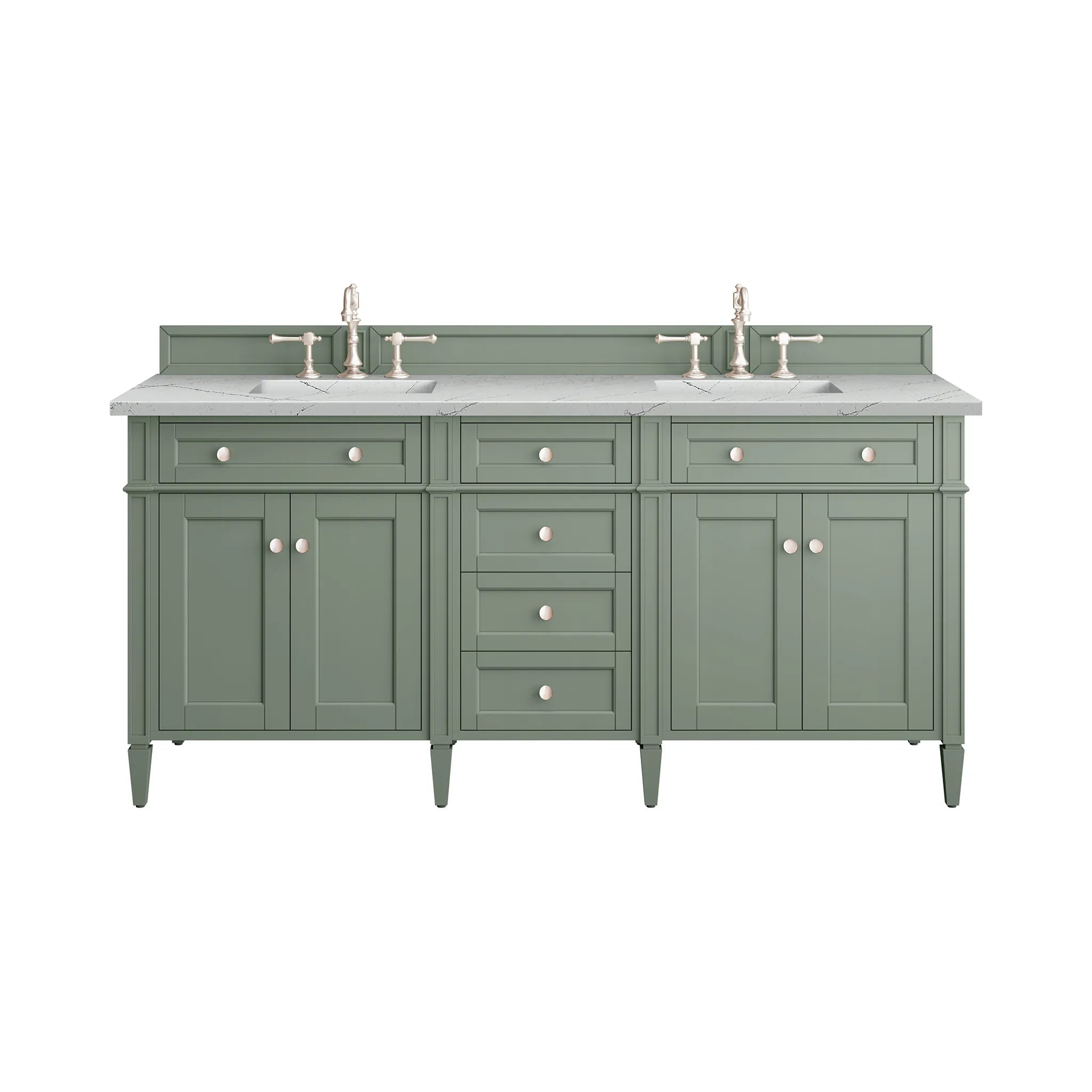 Brittany 72" Double Vanity in Smokey Celadon w/FreePower Wireless Charger-Ethereal Noctis Silestone-8" Widespread image
