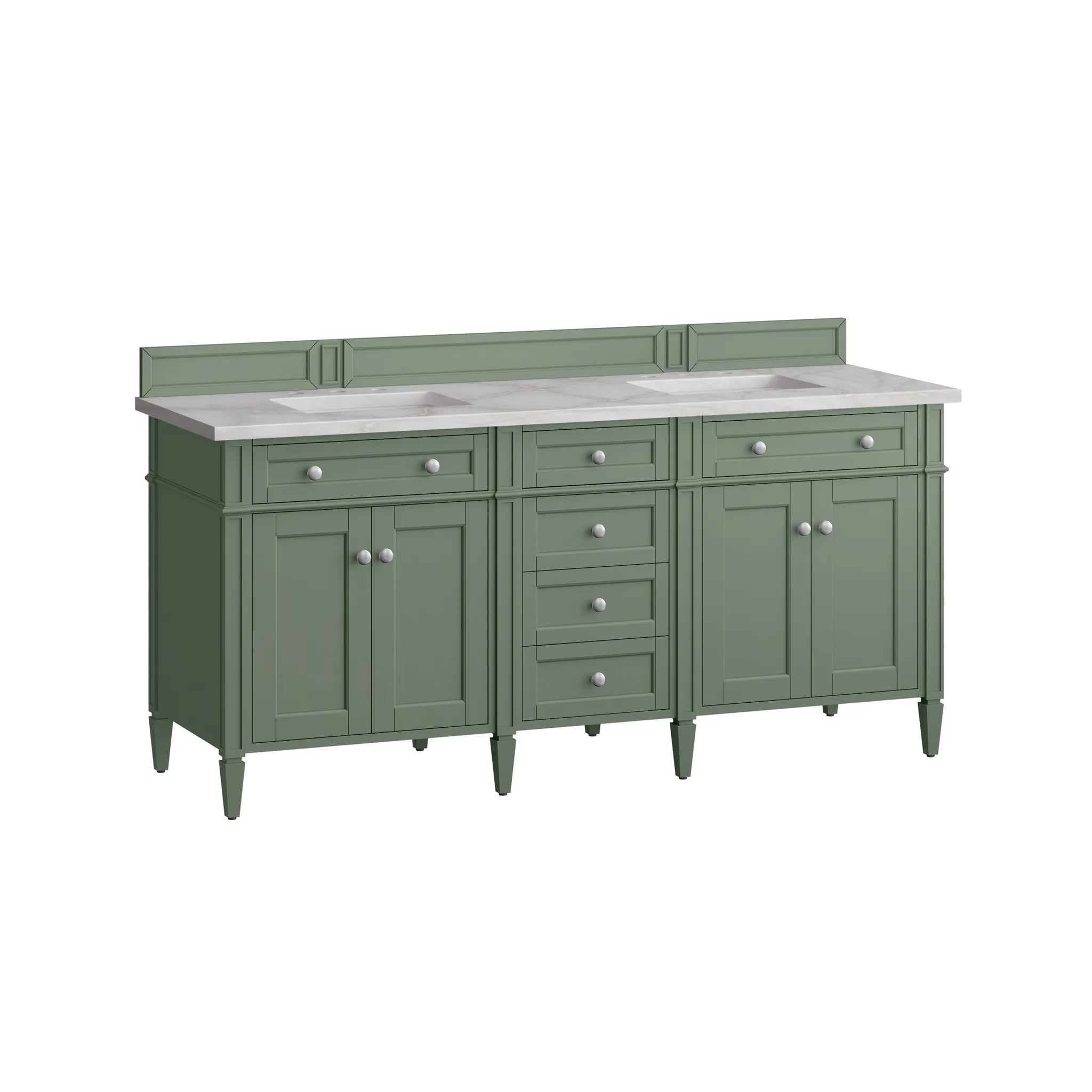 Brittany 72" Double Vanity in Smokey Celadon w/FreePower Wireless Charger-Victorian Silver Silestone-8" Widespread image 8