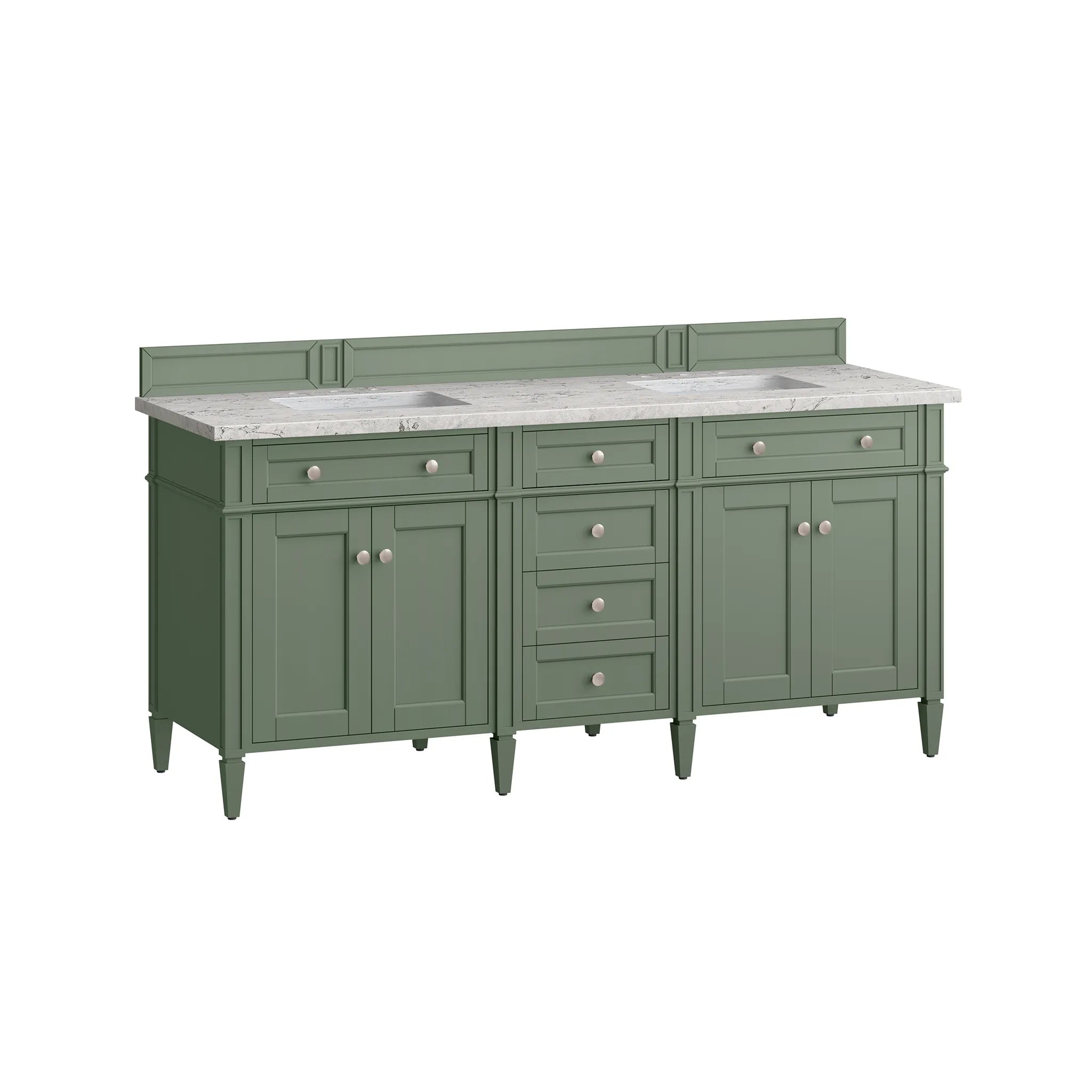 Brittany 72" Double Vanity in Smokey Celadon Wireless Charger-Eternal Jasmine Pearl Silestone-8" Widespread image 9