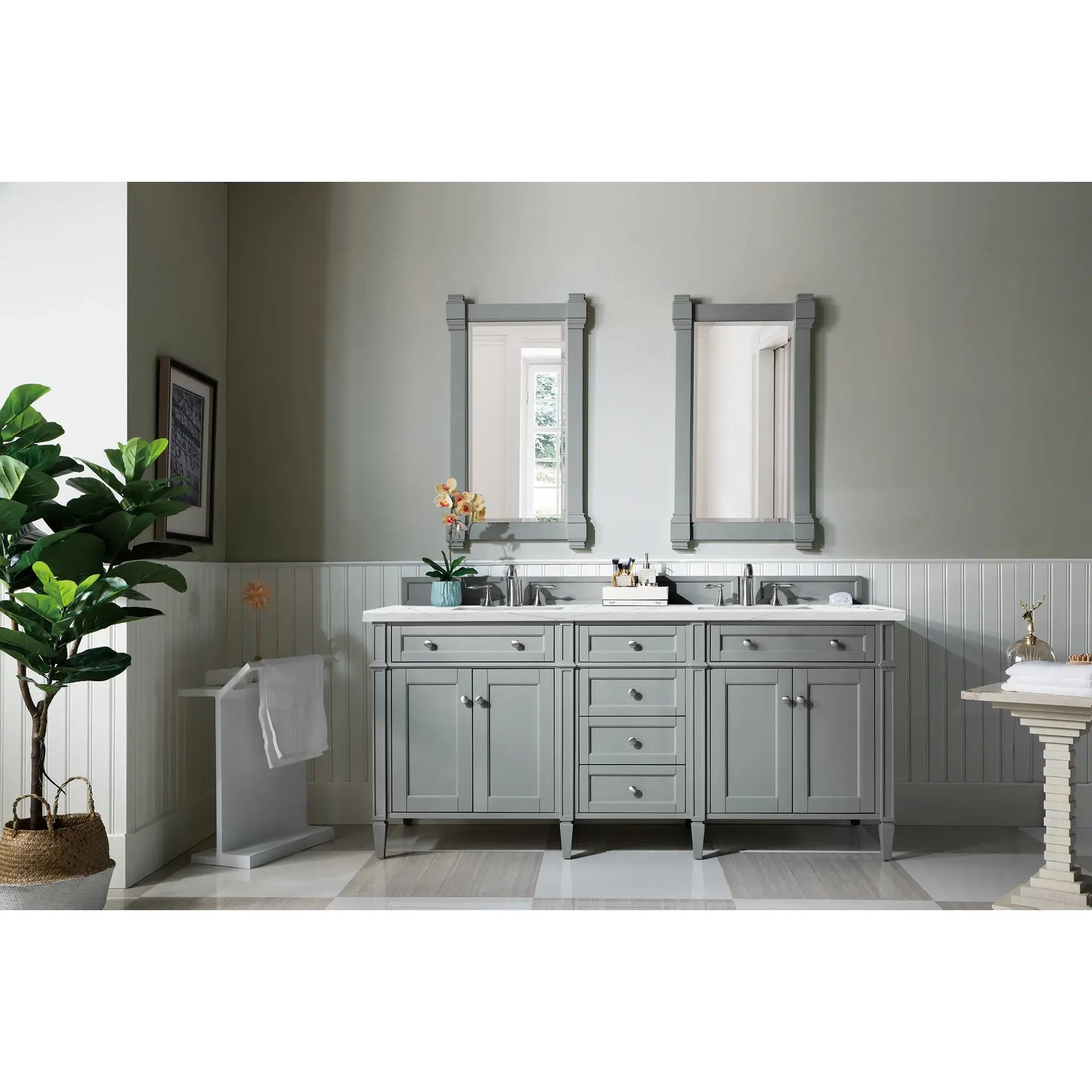 Brittany 72" Double Vanity in Urban Gray w/FreePower Wireless Charger-Ethereal Noctis Silestone-8" Widespread image 4