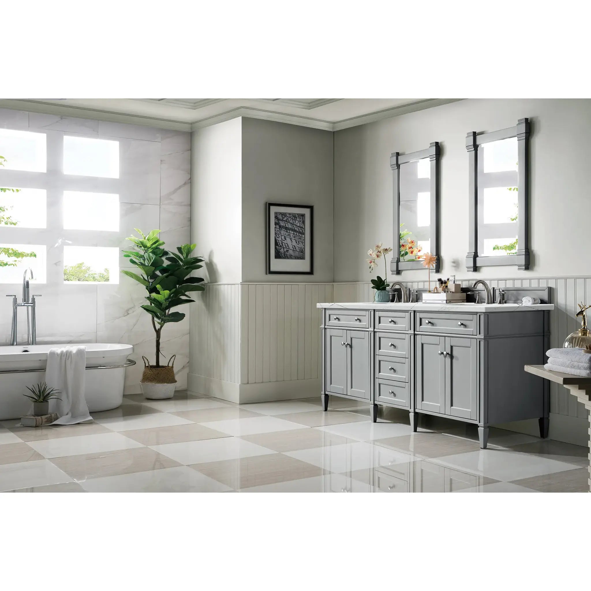 Brittany 72" Double Vanity in Urban Gray w/FreePower Wireless Charger-Ethereal Noctis Silestone-8" Widespread image 5