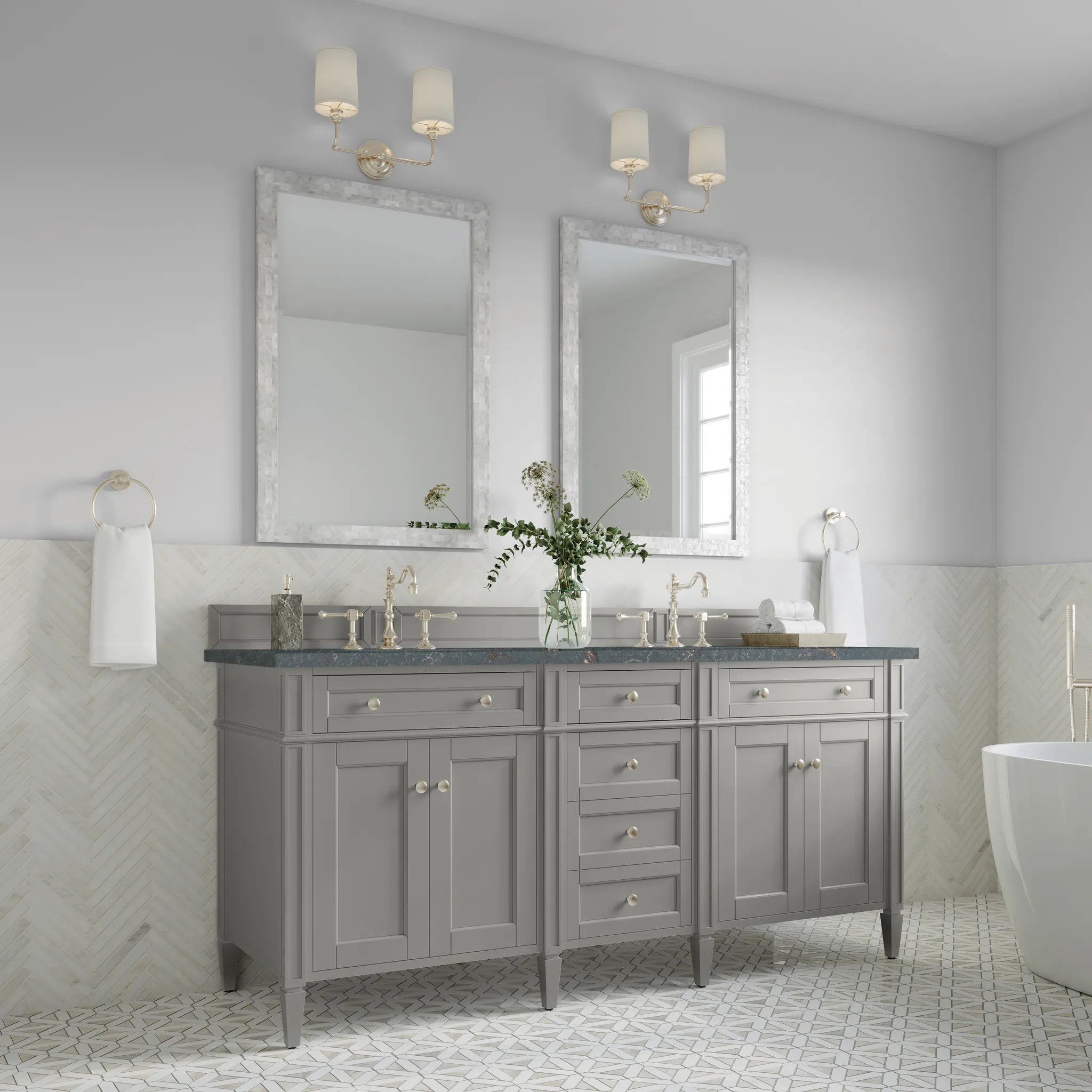 Brittany 72" Double Vanity in Urban Gray w/FreePower Wireless Charger-Parisien Bleu Silestone-8" Widespread image 5