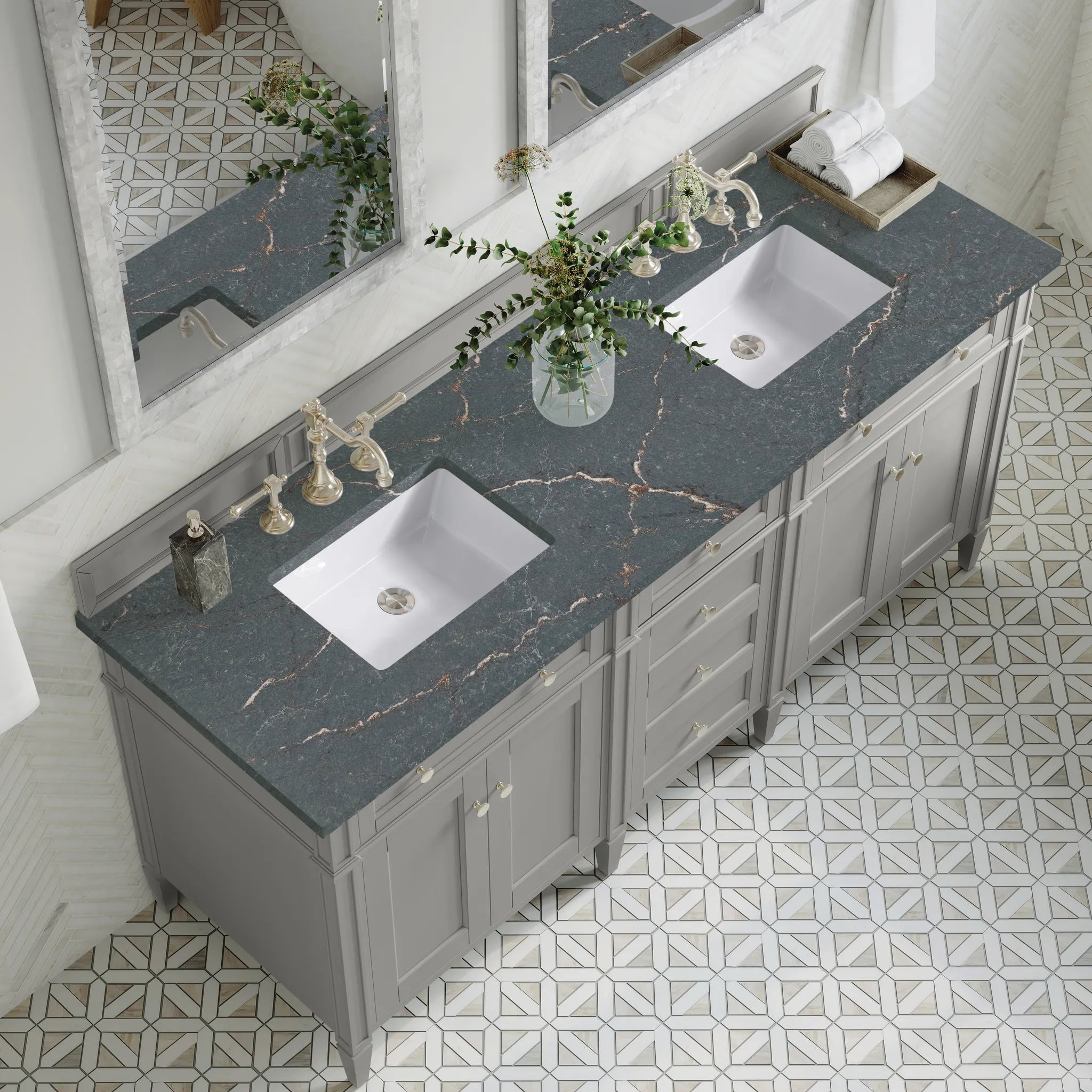 Brittany 72" Double Vanity in Urban Gray w/FreePower Wireless Charger-Parisien Bleu Silestone-8" Widespread image 8