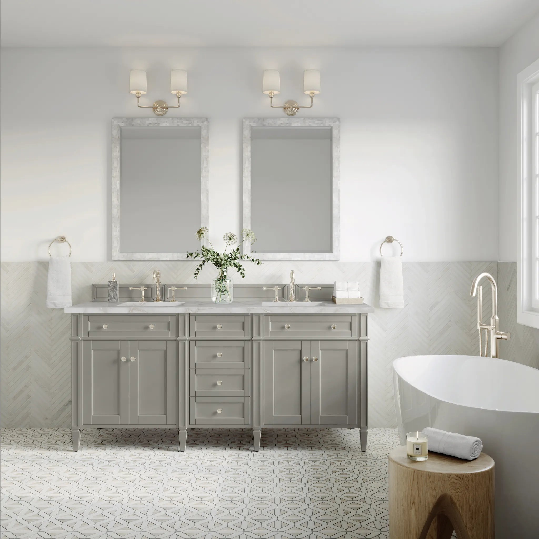 Brittany 72" Double Vanity in Urban Gray w/FreePower Wireless Charger-Victorian Silver Silestone-8" Widespread image 4