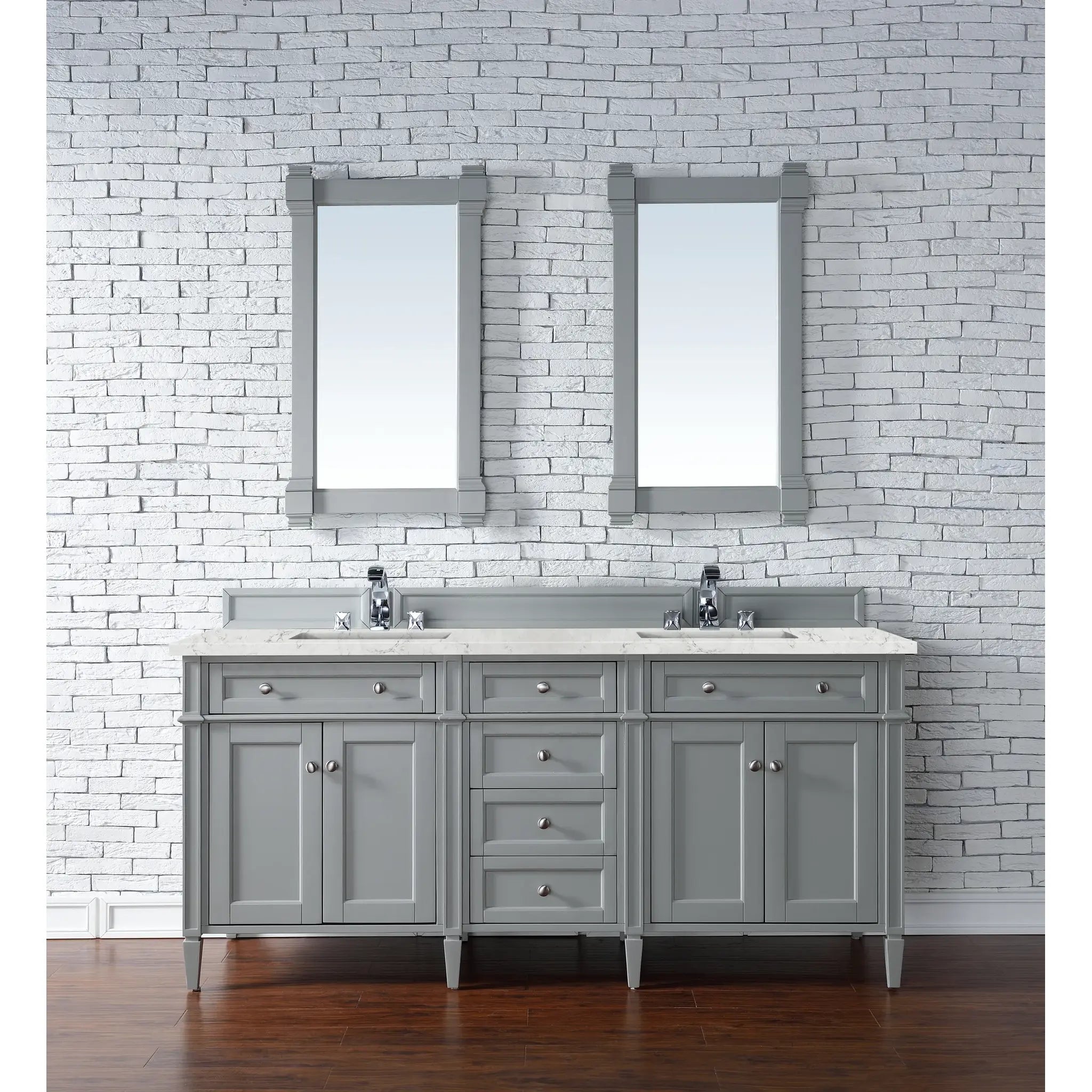 Brittany 72" Double Vanity in Urban Gray Wireless Charger-Eternal Jasmine Pearl Silestone-8" Widespread image 4