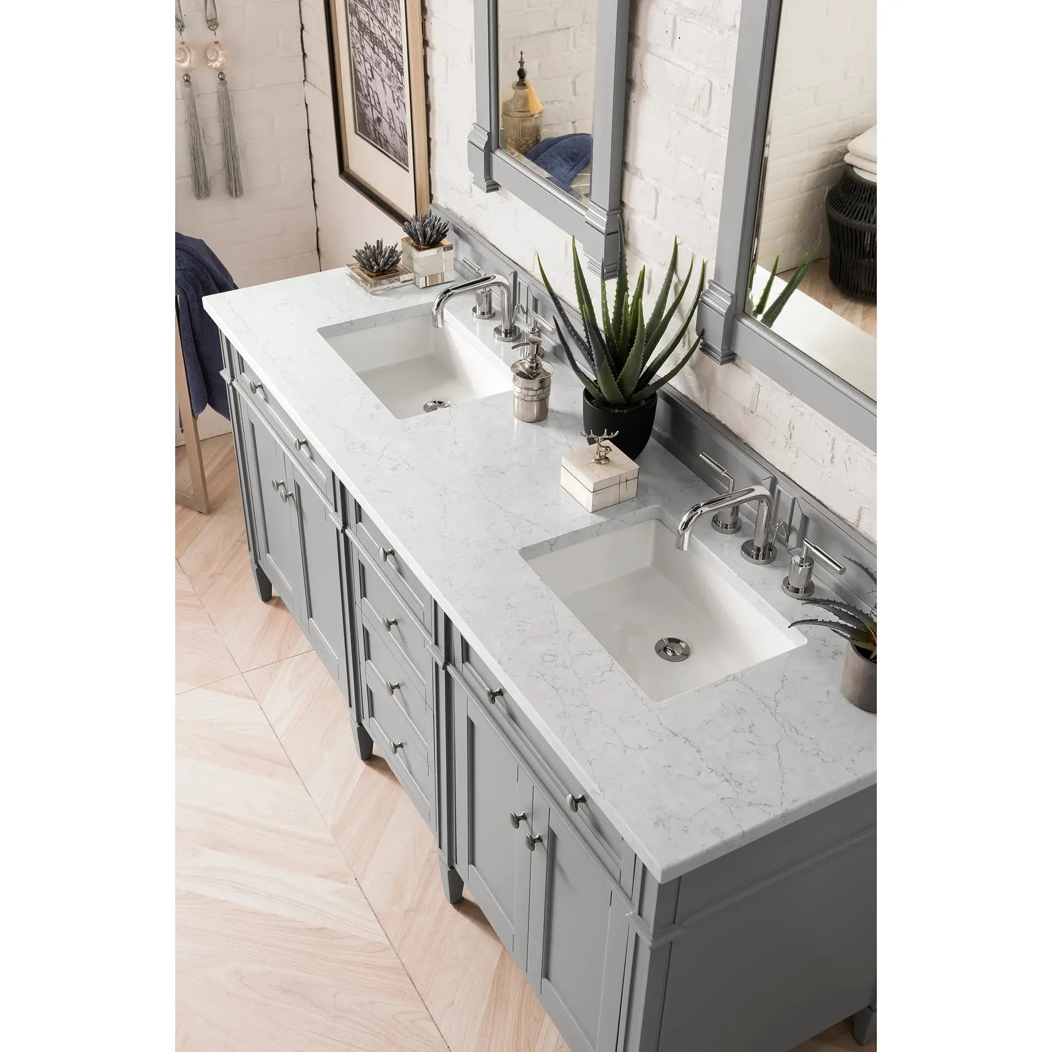 Brittany 72" Double Vanity in Urban Gray Wireless Charger-Eternal Jasmine Pearl Silestone-8" Widespread image 5