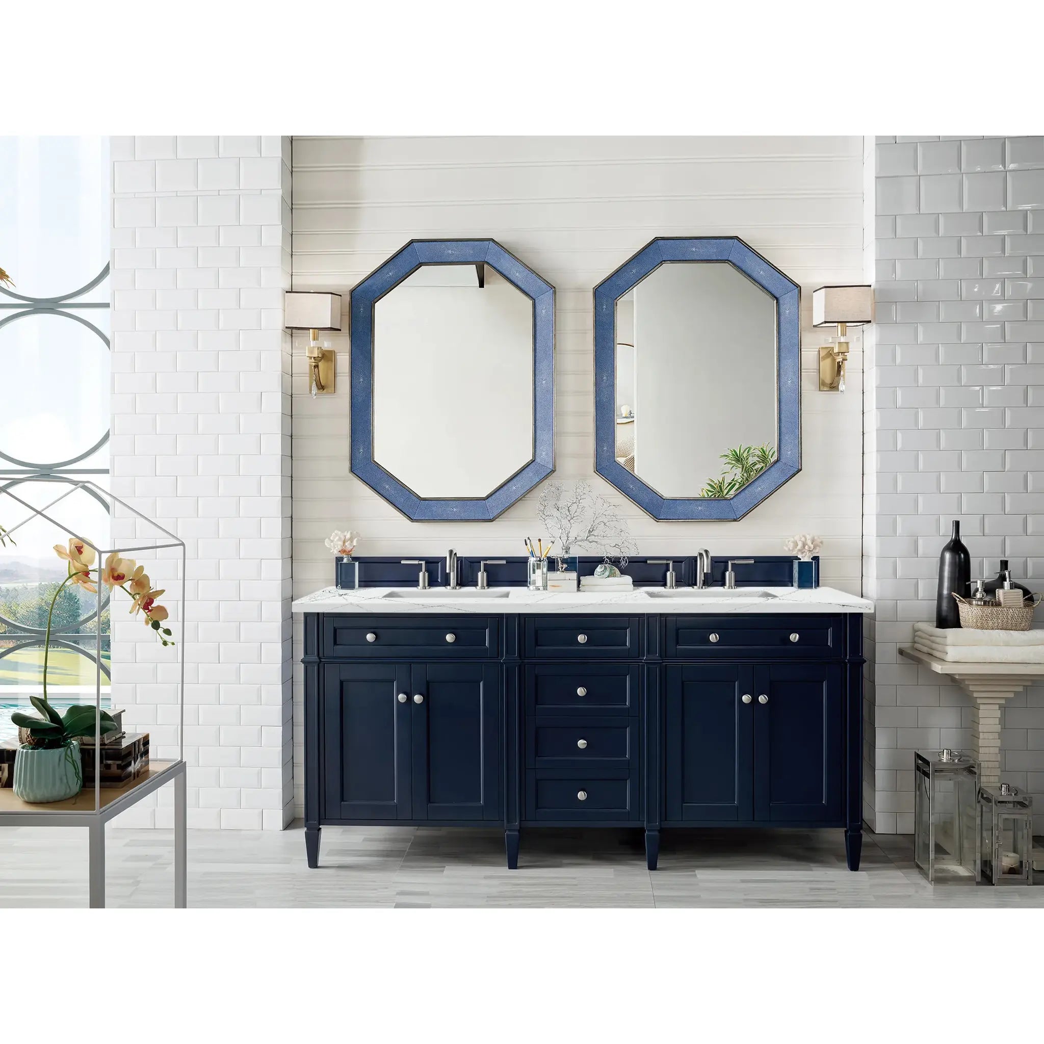 Brittany 72" Double Vanity in Victory Blue w/FreePower Wireless Charger-Ethereal Noctis Silestone-8" Widespread image 4