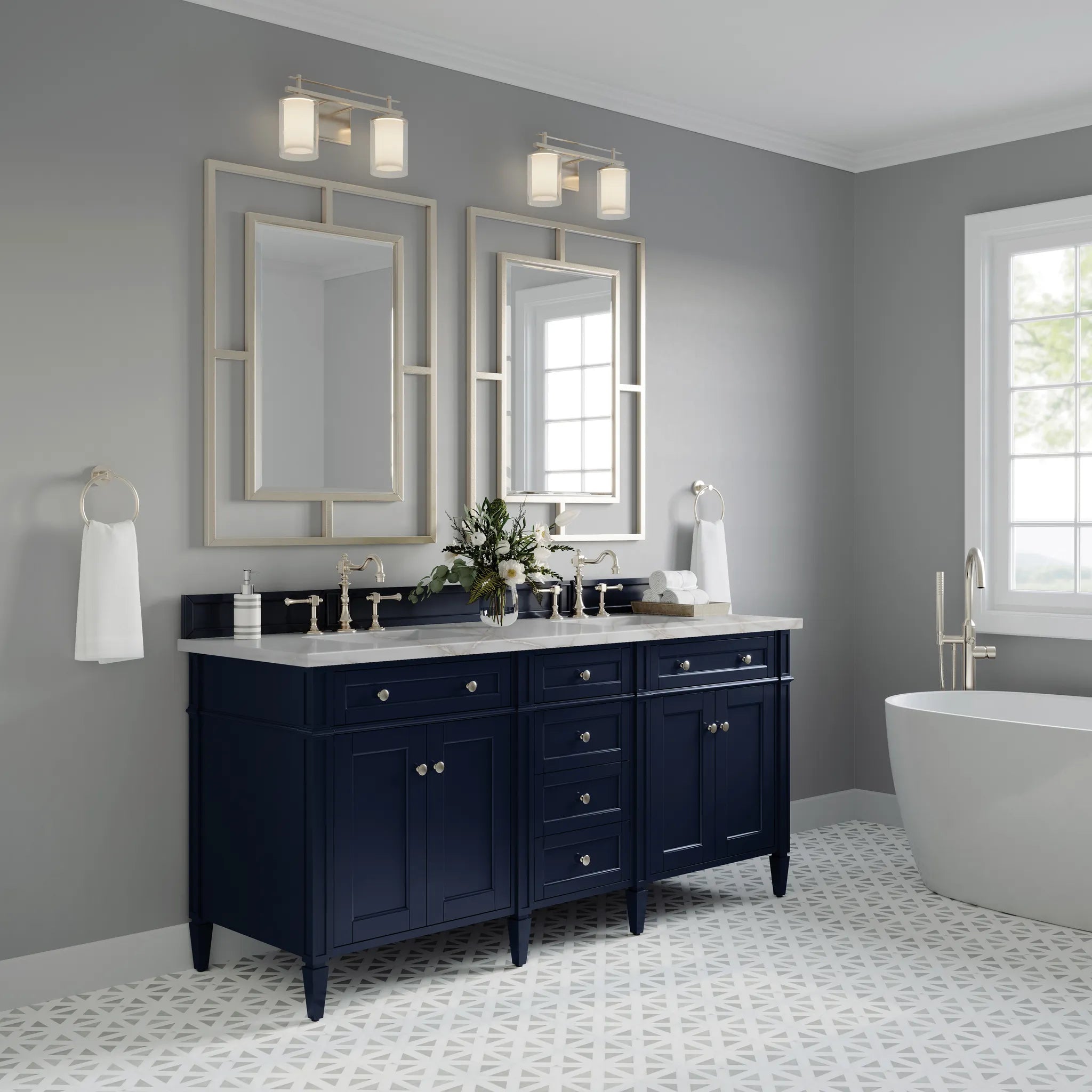 Brittany 72" Double Vanity in Victory Blue w/FreePower Wireless Charger-Victorian Silver Silestone-8" Widespread image 5